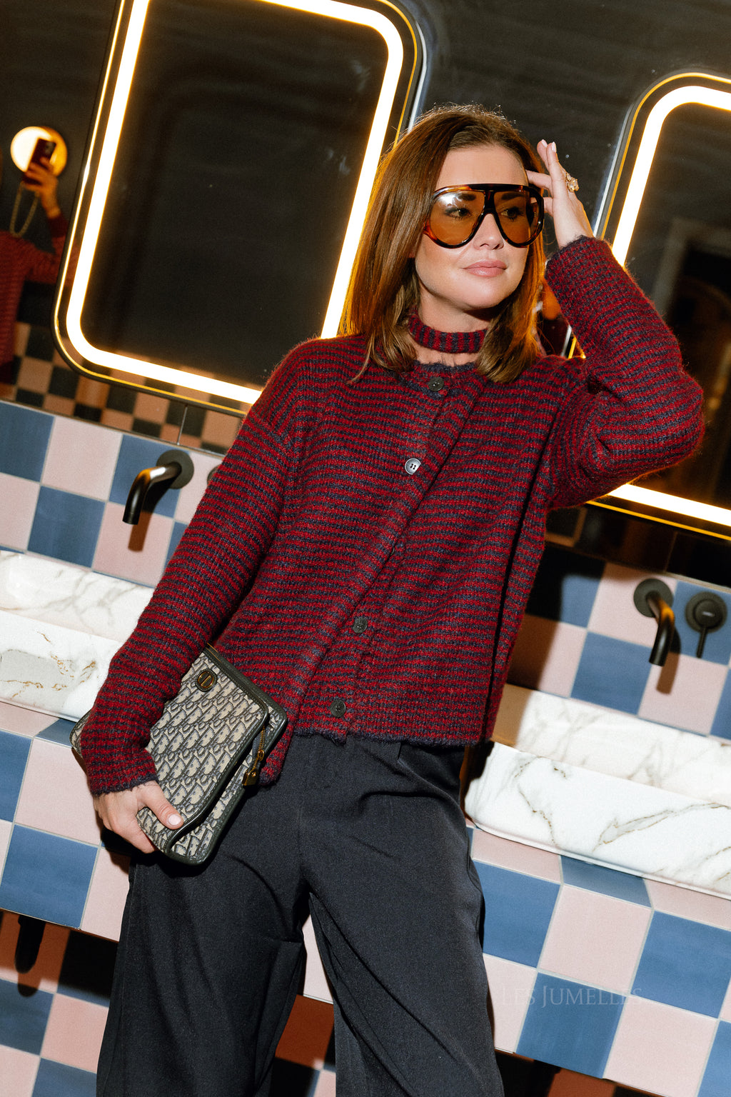 Elise striped cardigan navy/burgundy