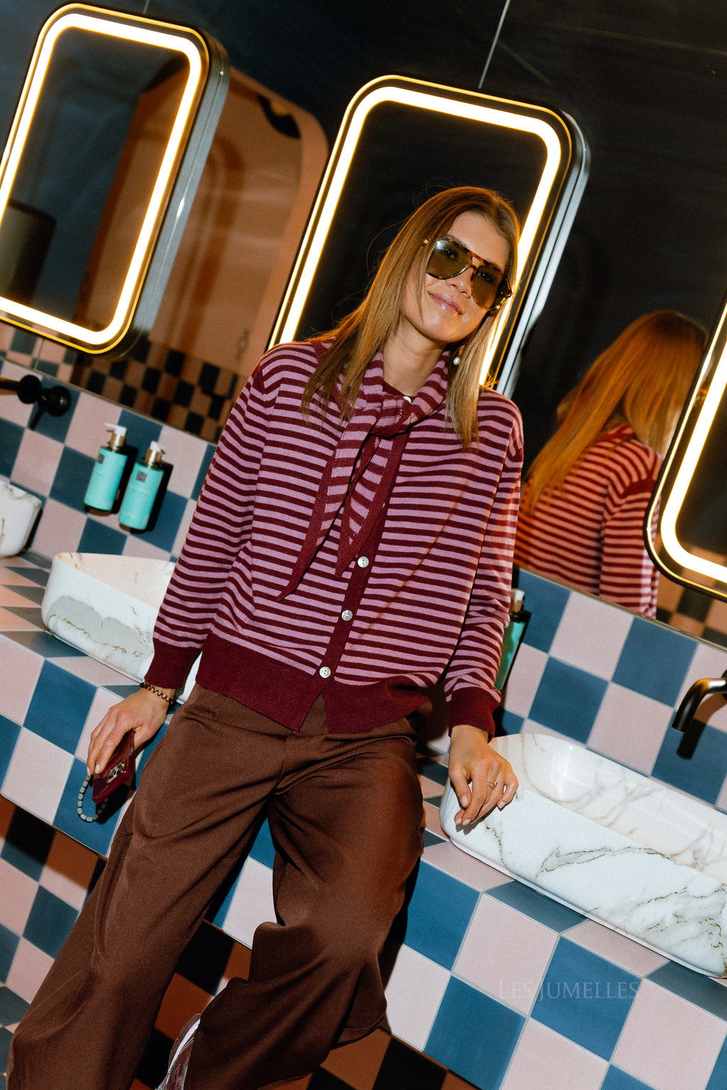 Lisa striped cardigan raspberry/old rose