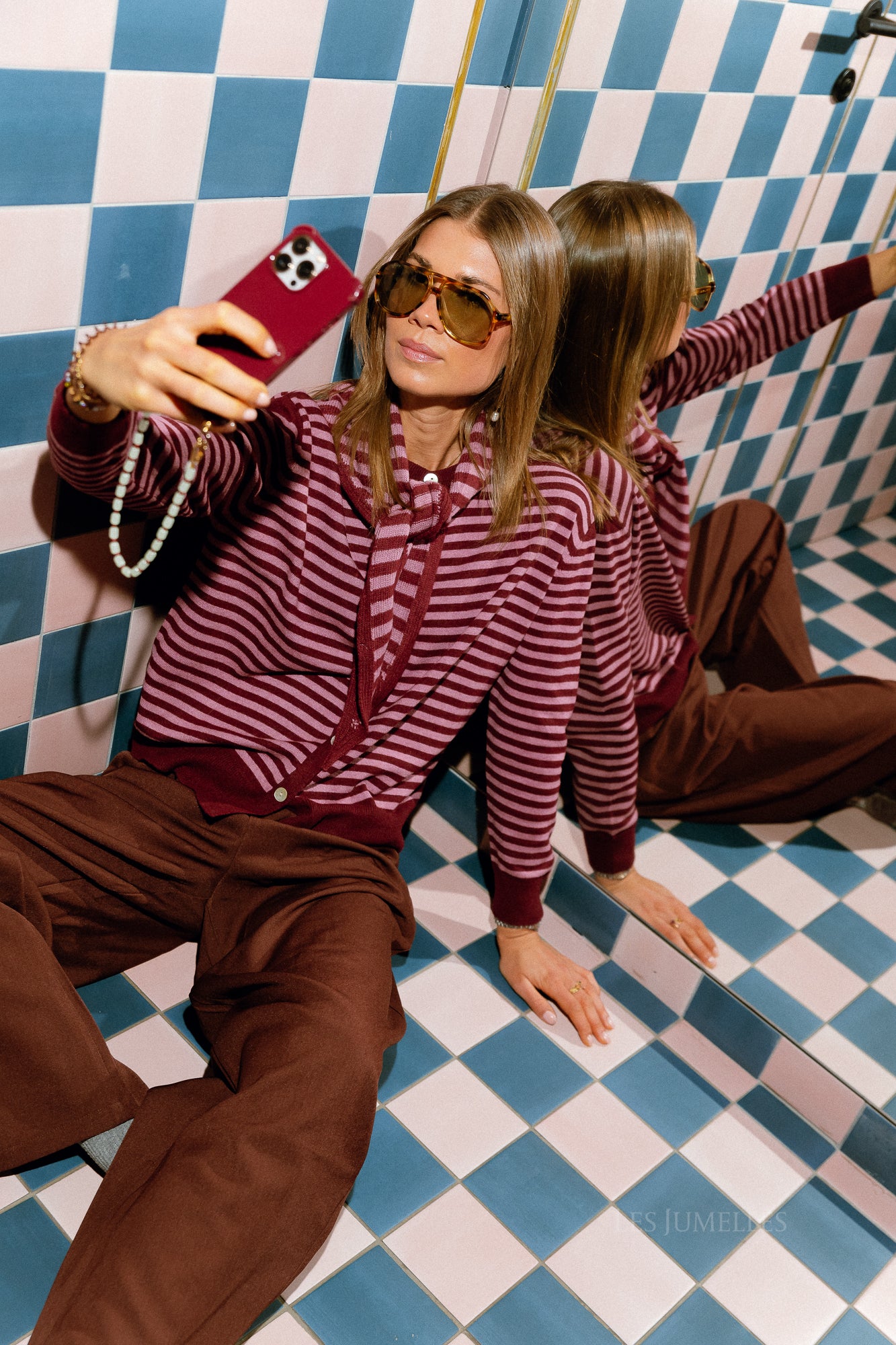 Lisa striped cardigan raspberry/old rose