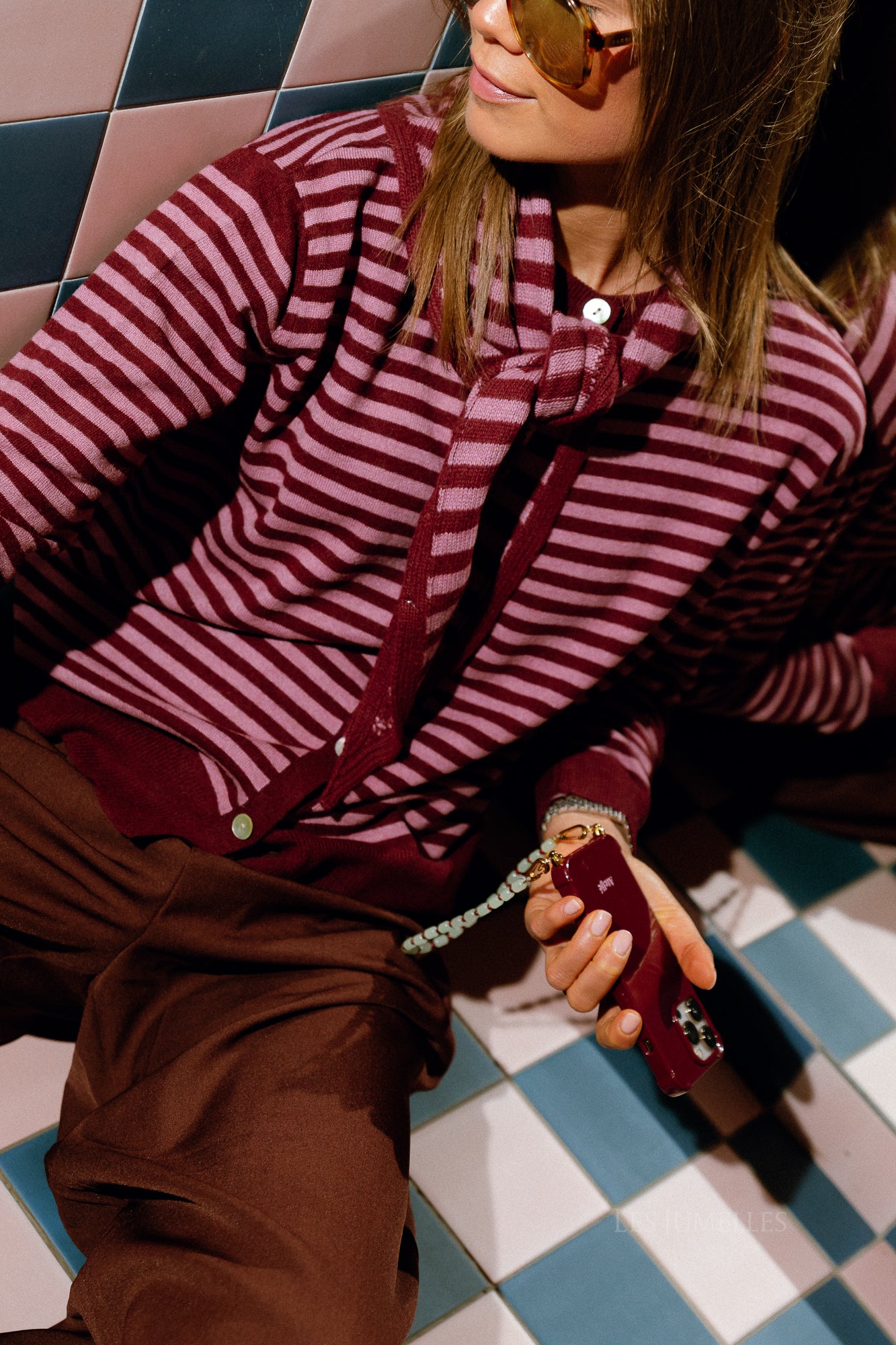 Lisa striped cardigan raspberry/old rose