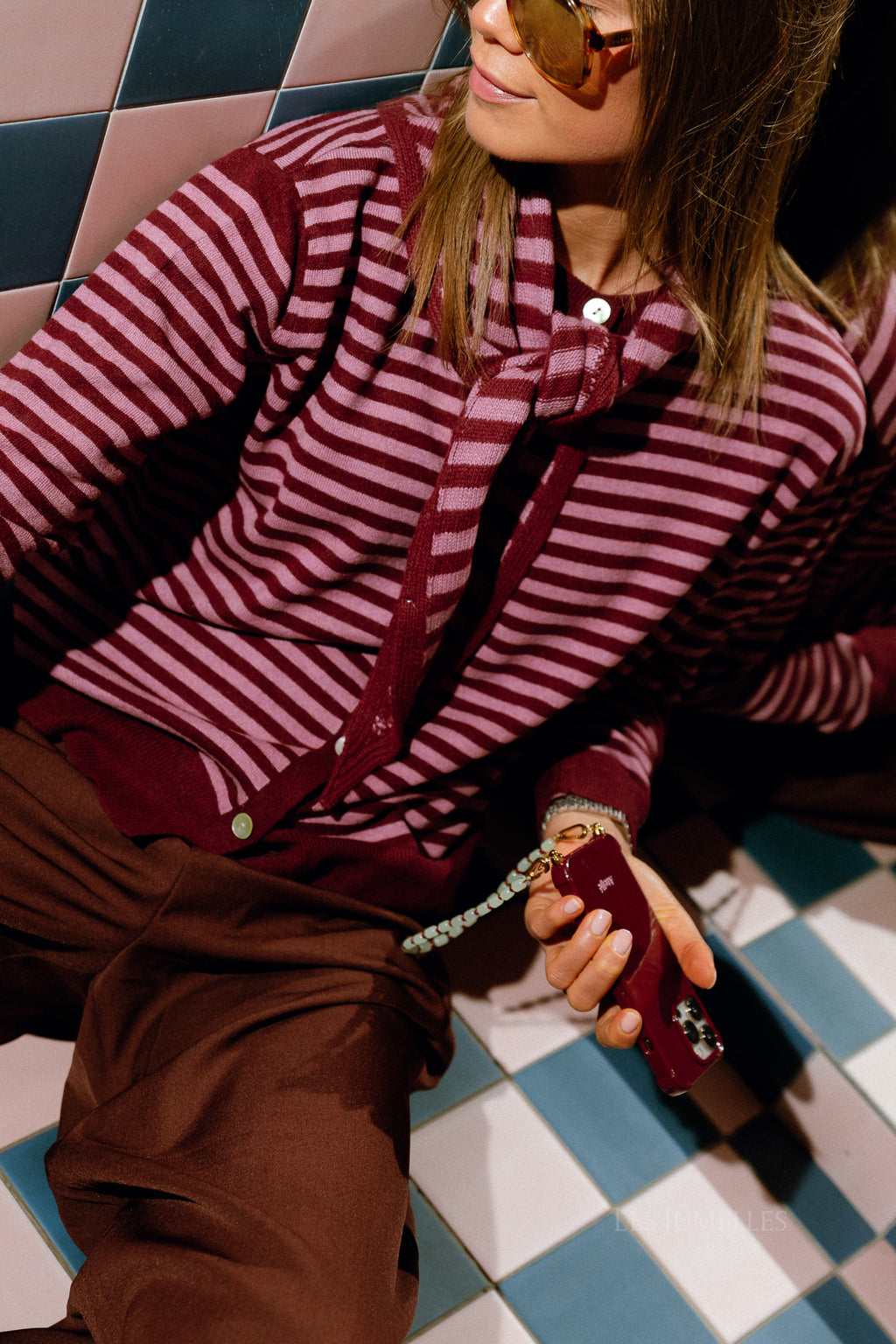 Lisa striped cardigan raspberry/old rose