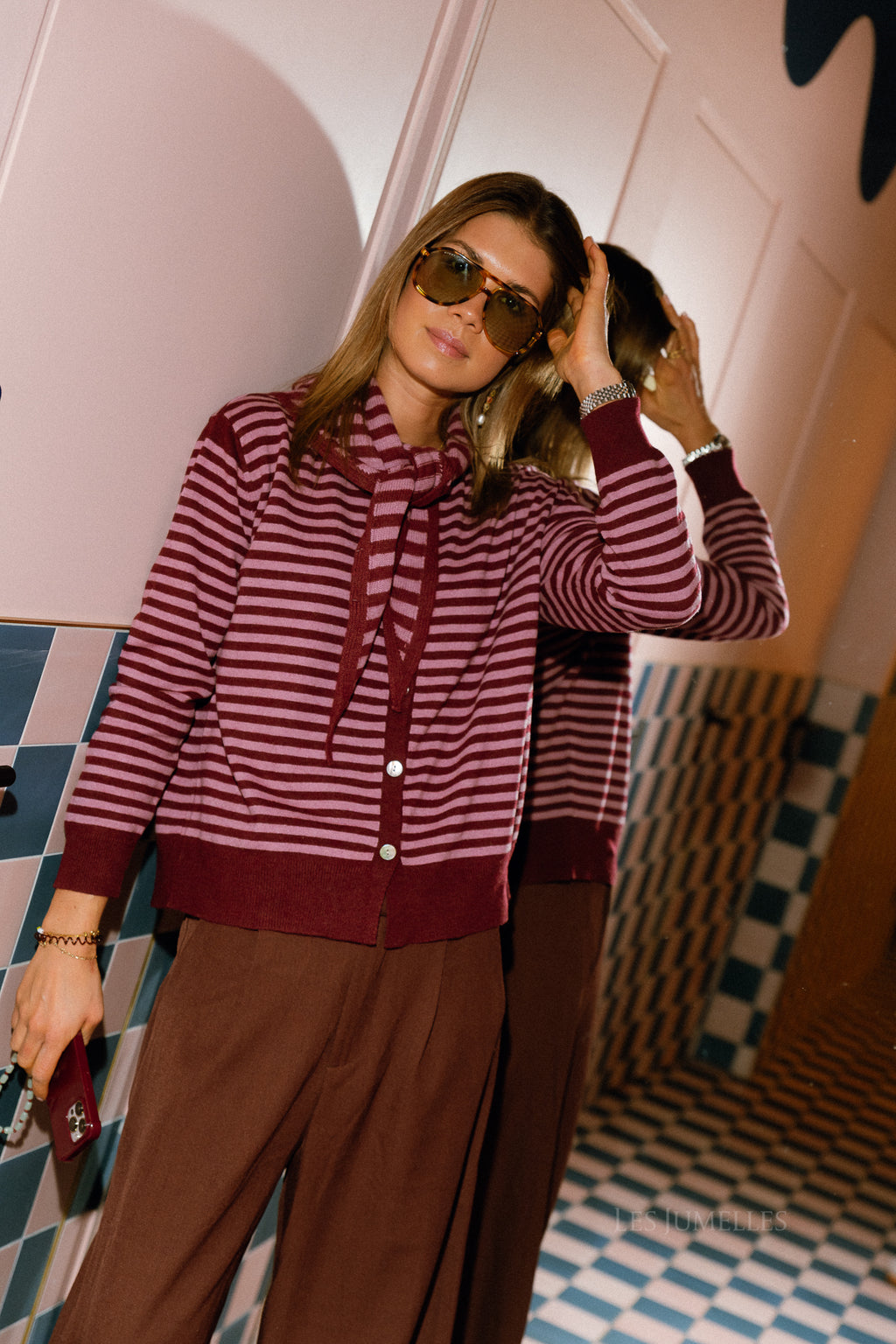 Lisa striped cardigan raspberry/old rose