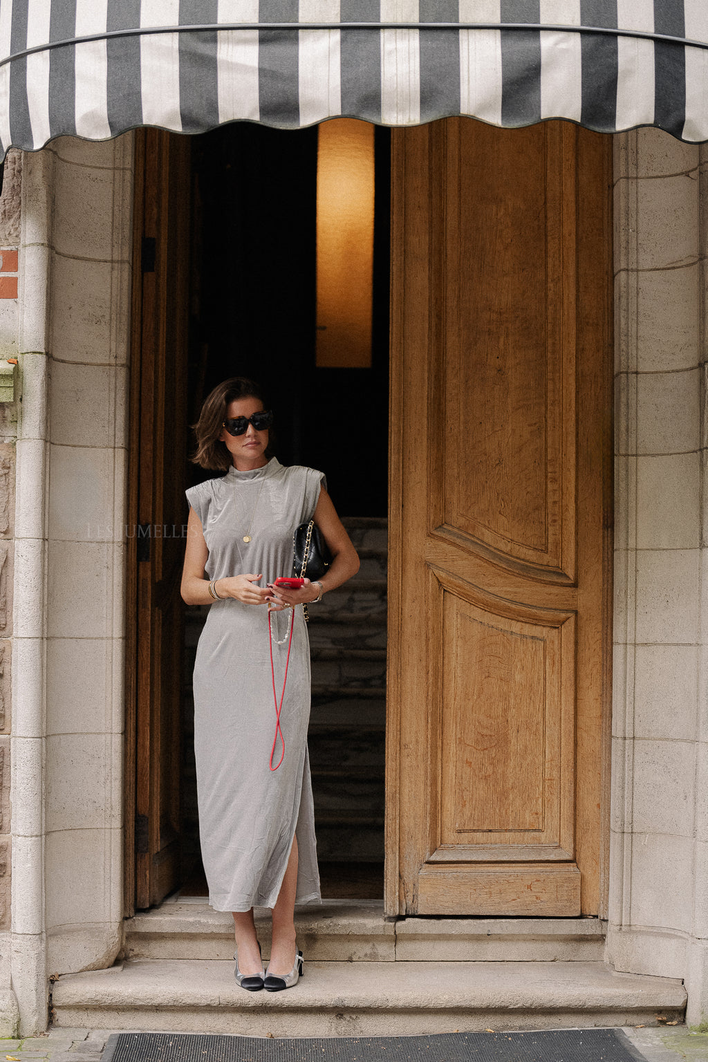 VIEmily Hochkragen S/L Knöchellanges Kleid in Silber