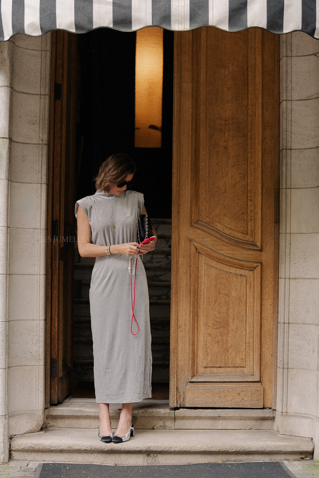VIEmily Hochkragen S/L Knöchellanges Kleid in Silber