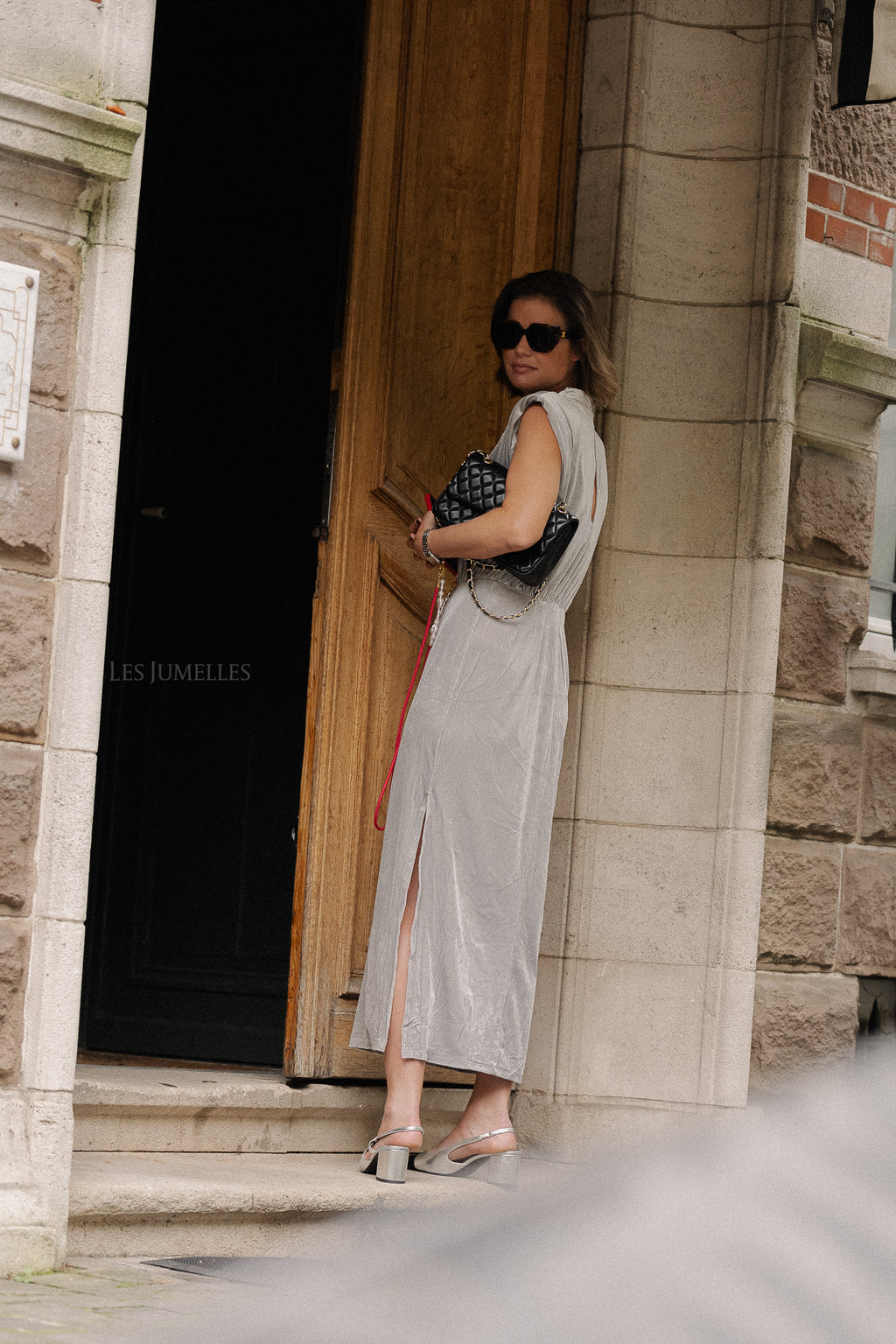 VIEmily Hochkragen S/L Knöchellanges Kleid in Silber