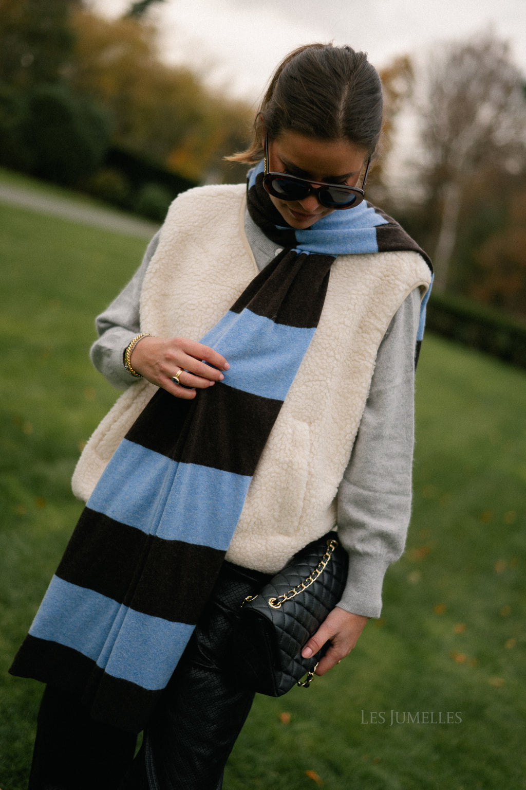 Ella gestreepte sjaal hot chocolate/lichtblauw