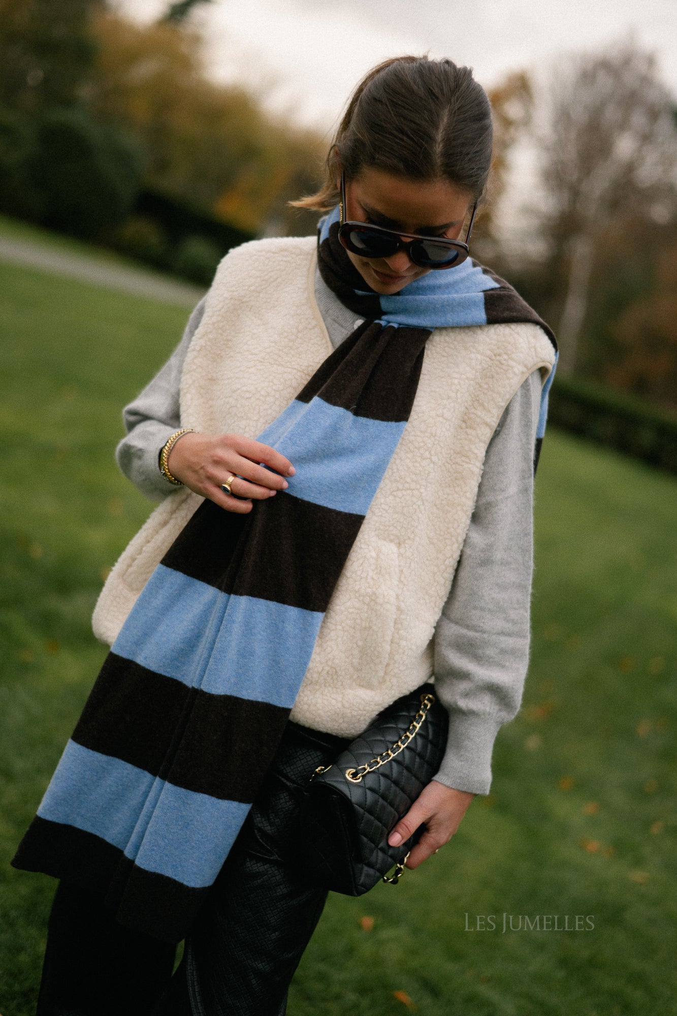 Ella gestreepte sjaal hot chocolate/lichtblauw