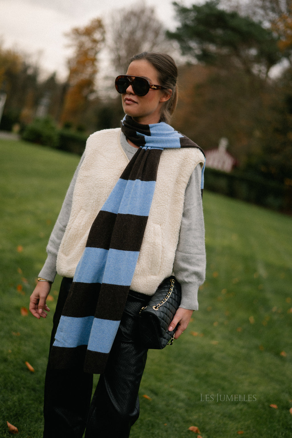 Ella gestreepte sjaal hot chocolate/lichtblauw