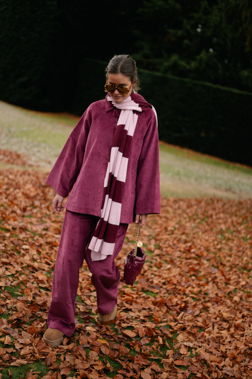 Ella gestreepte sjaal babyroze/bordeaux