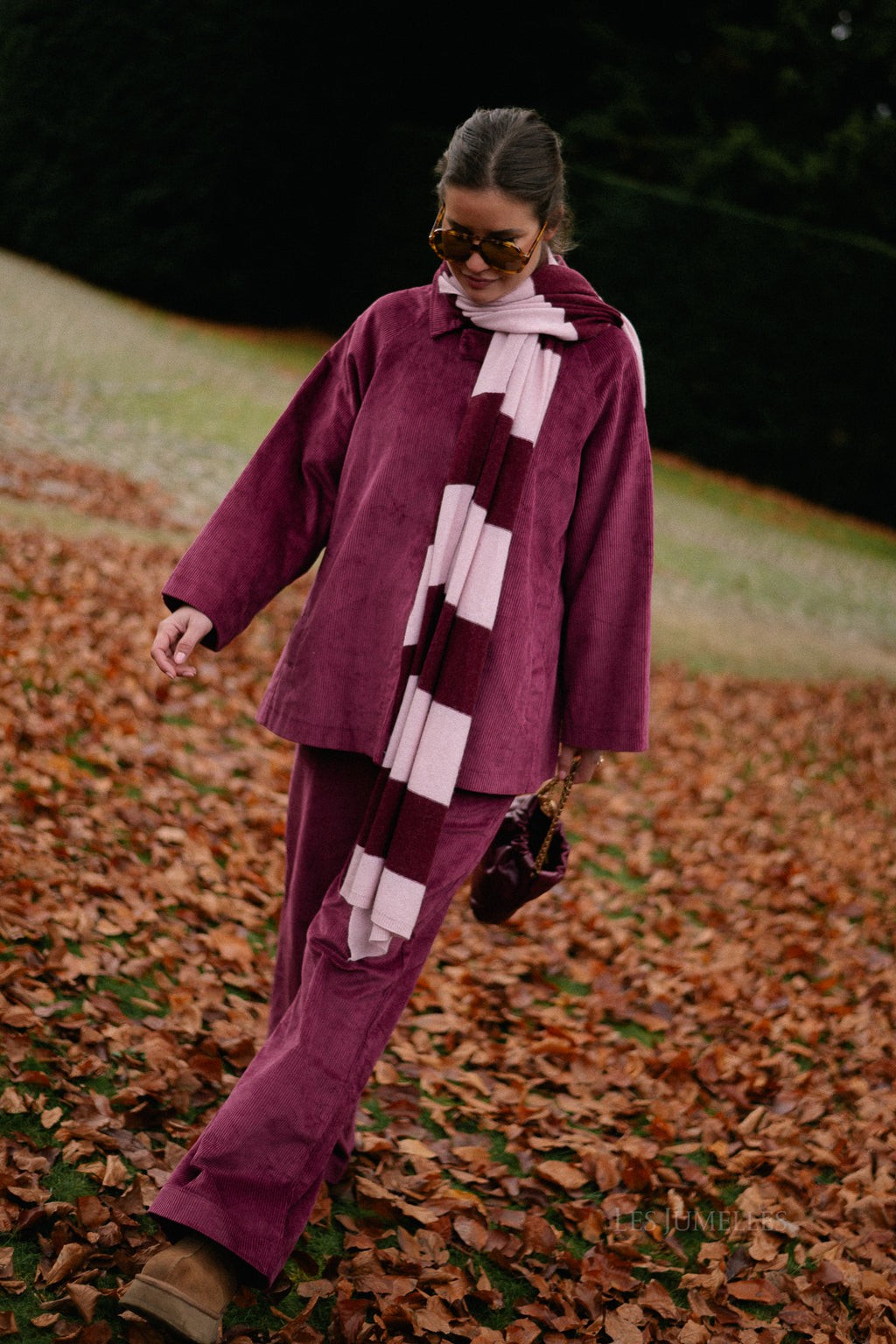 Ella gestreepte sjaal babyroze/bordeaux