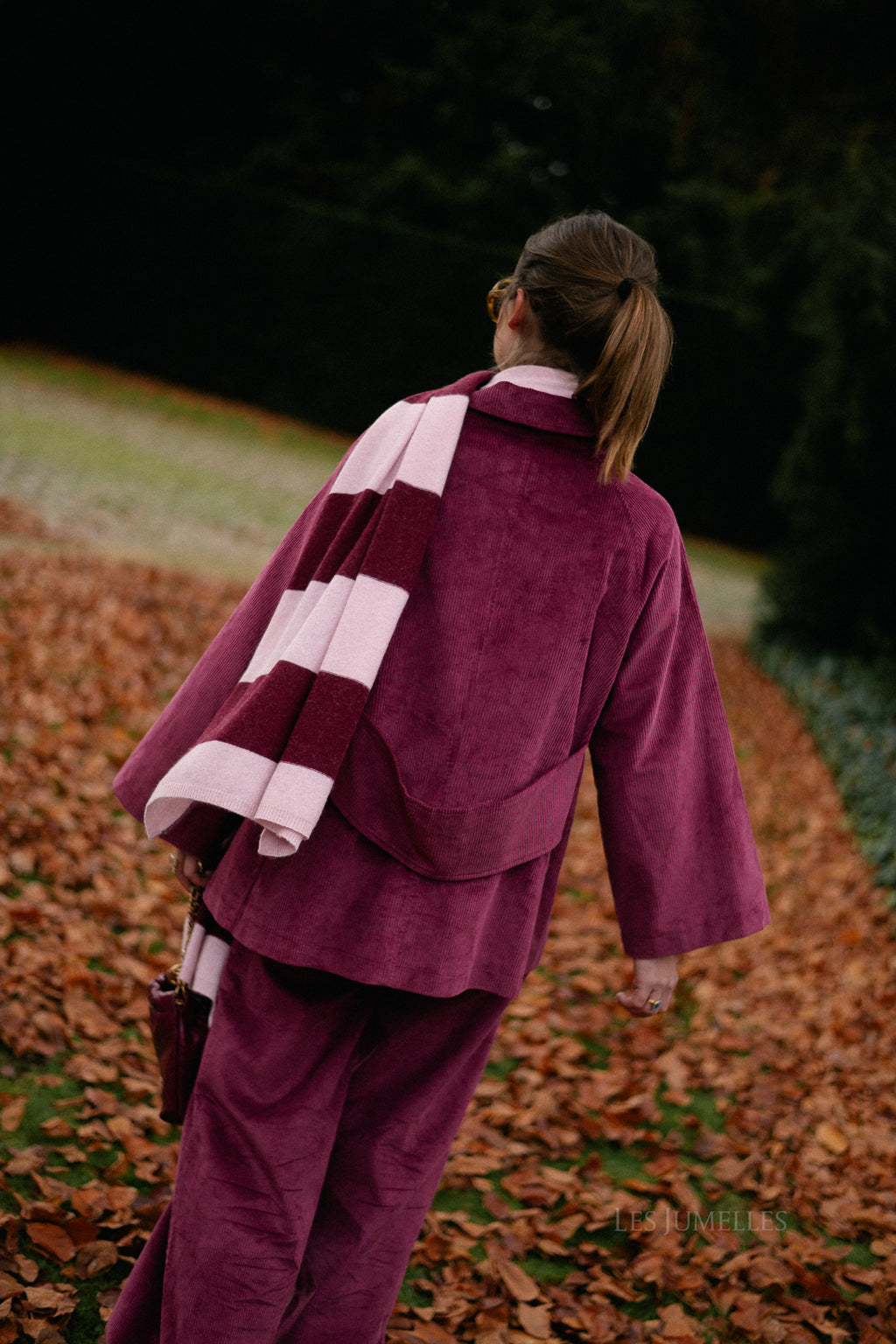 Ella gestreepte sjaal babyroze/bordeaux