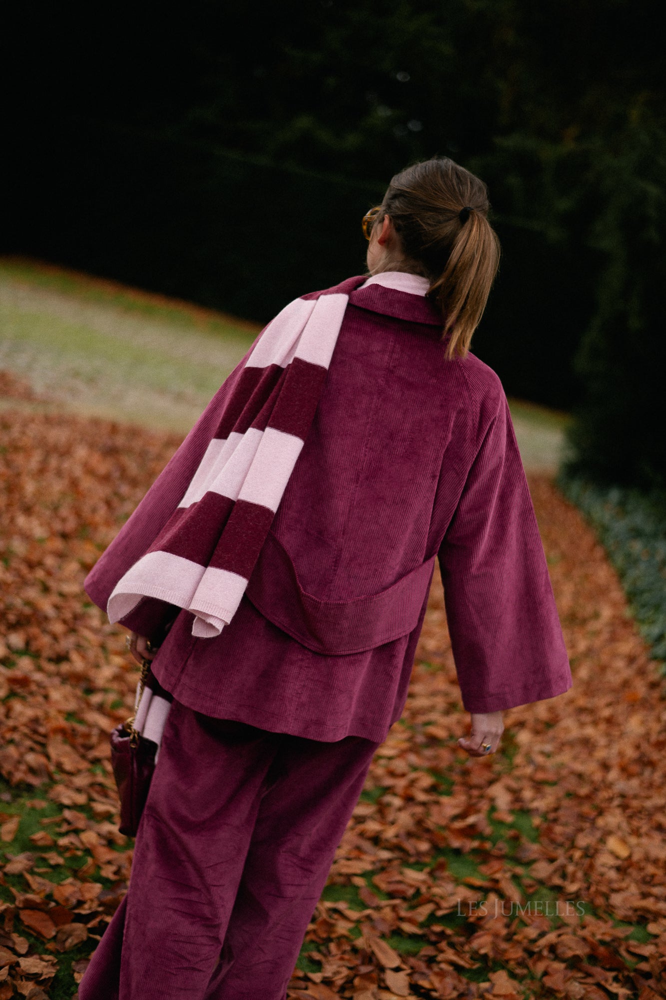 Ella gestreepte sjaal babyroze/bordeaux