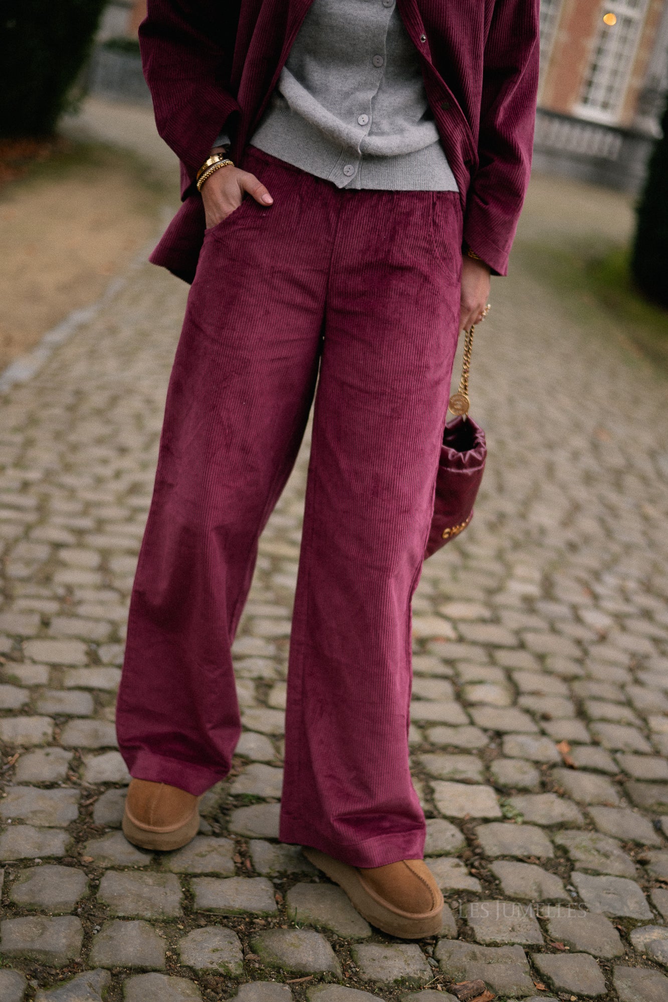 Pantalon large en velours Norma aubergine