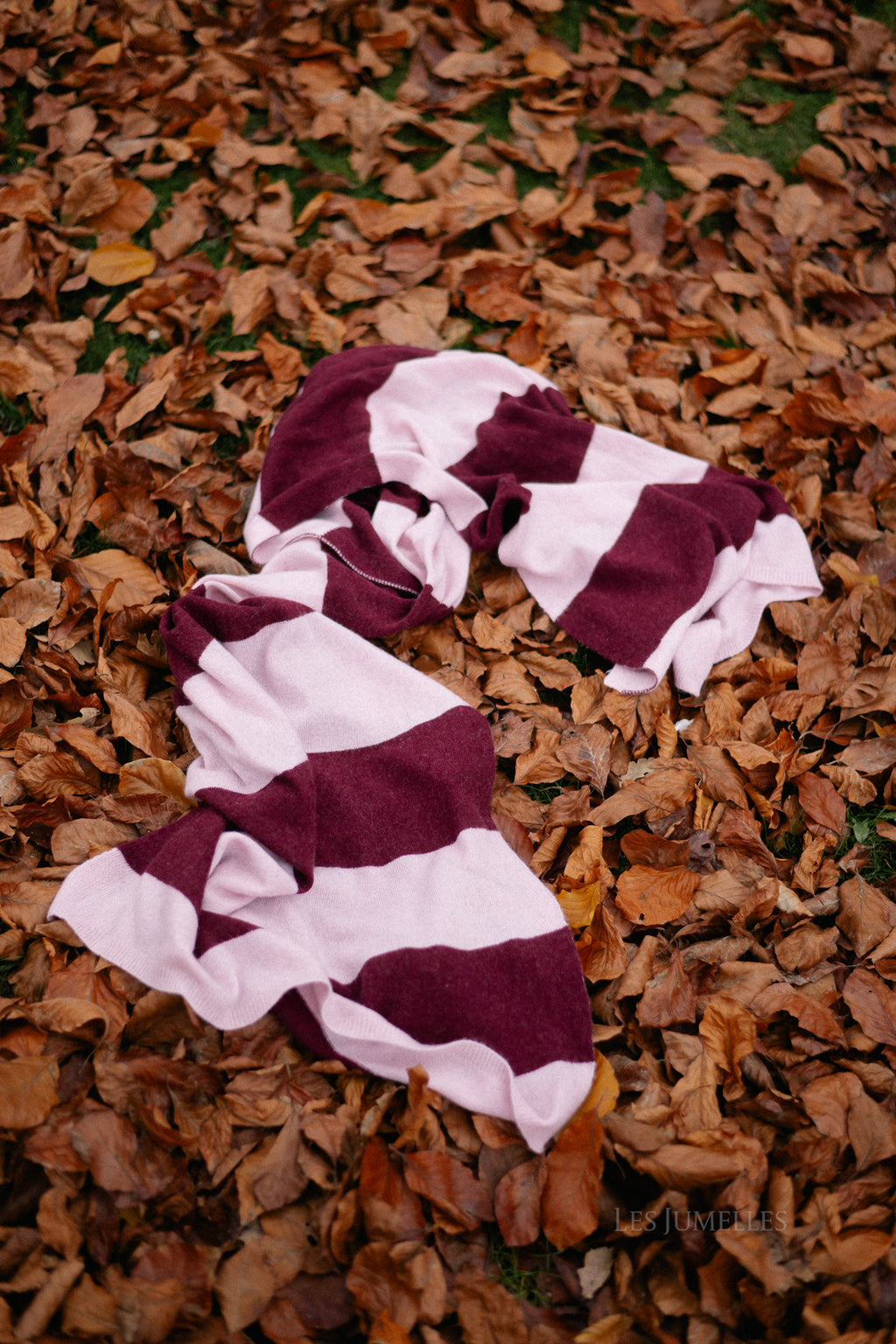 Ella gestreepte sjaal babyroze/bordeaux