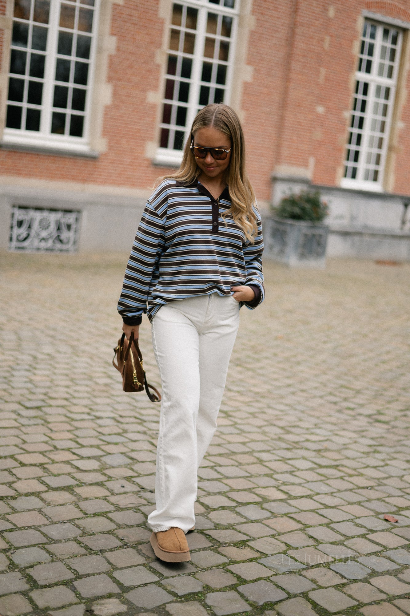 Emmy striped polo sweatshirt hot chocolate/light blue