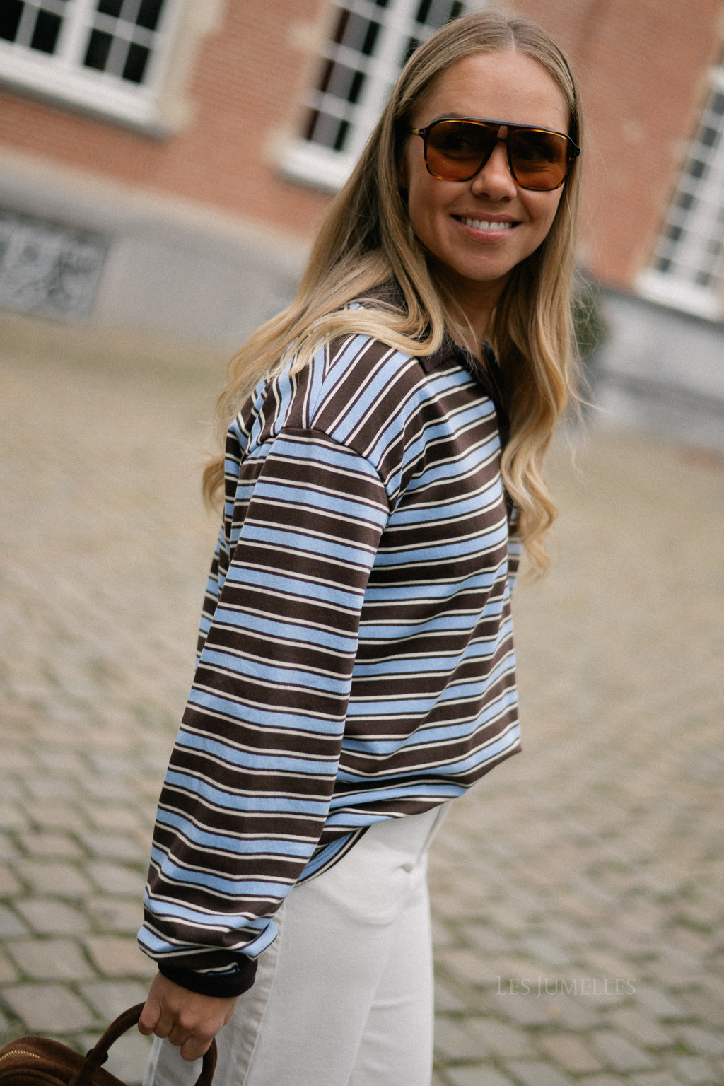 Emmy striped polo sweatshirt hot chocolate/light blue