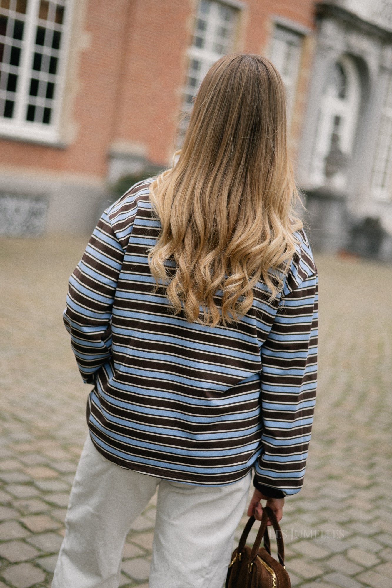Emmy striped polo sweatshirt hot chocolate/light blue