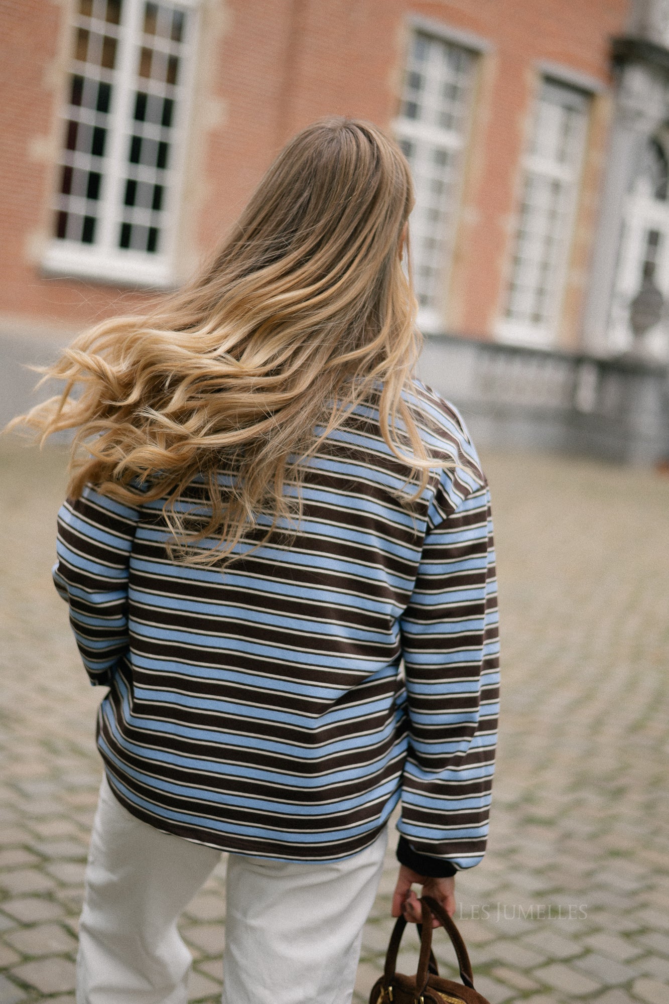 Emmy striped polo sweatshirt hot chocolate/light blue