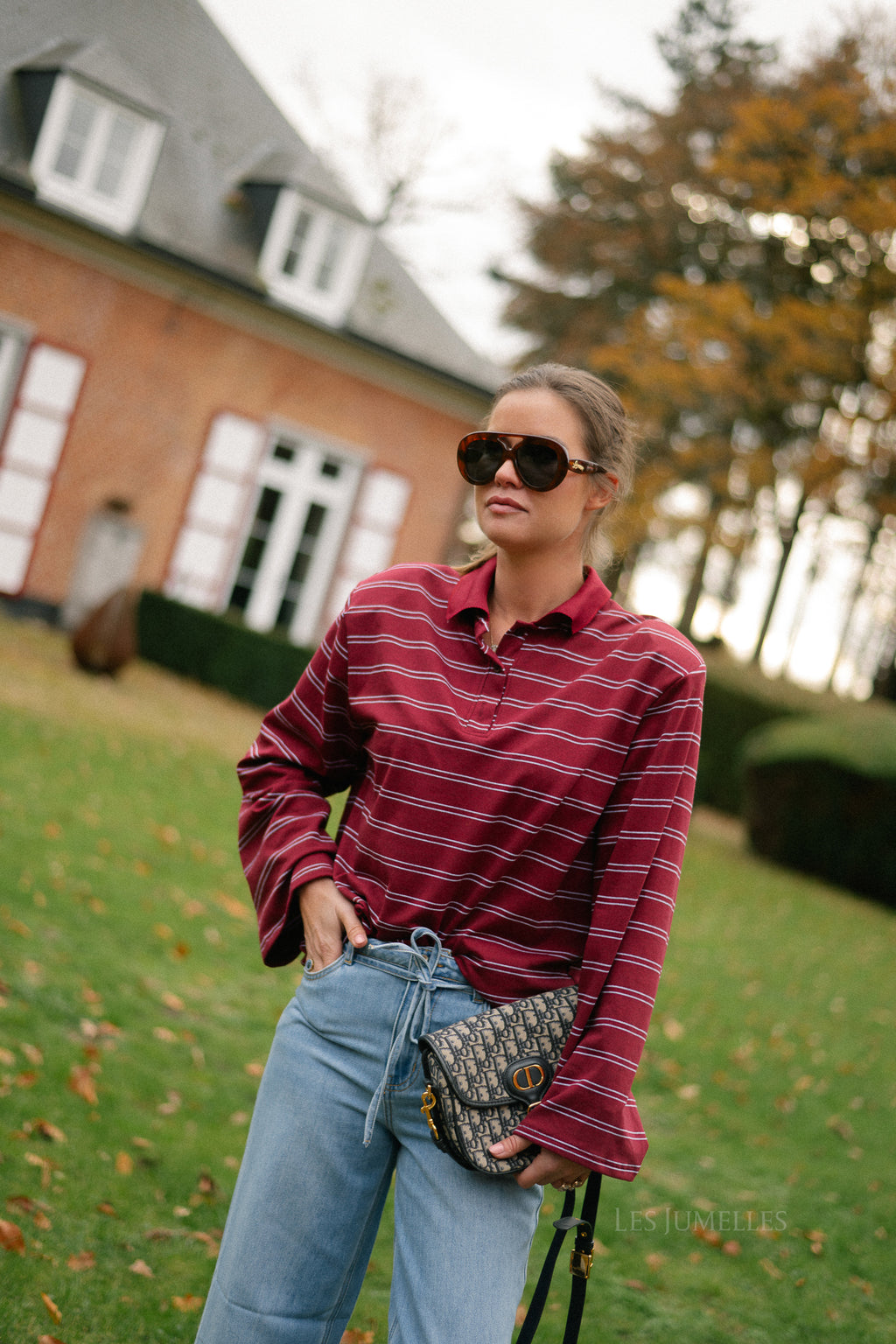 Kaylee striped polo sweatshirt deep red/light blue