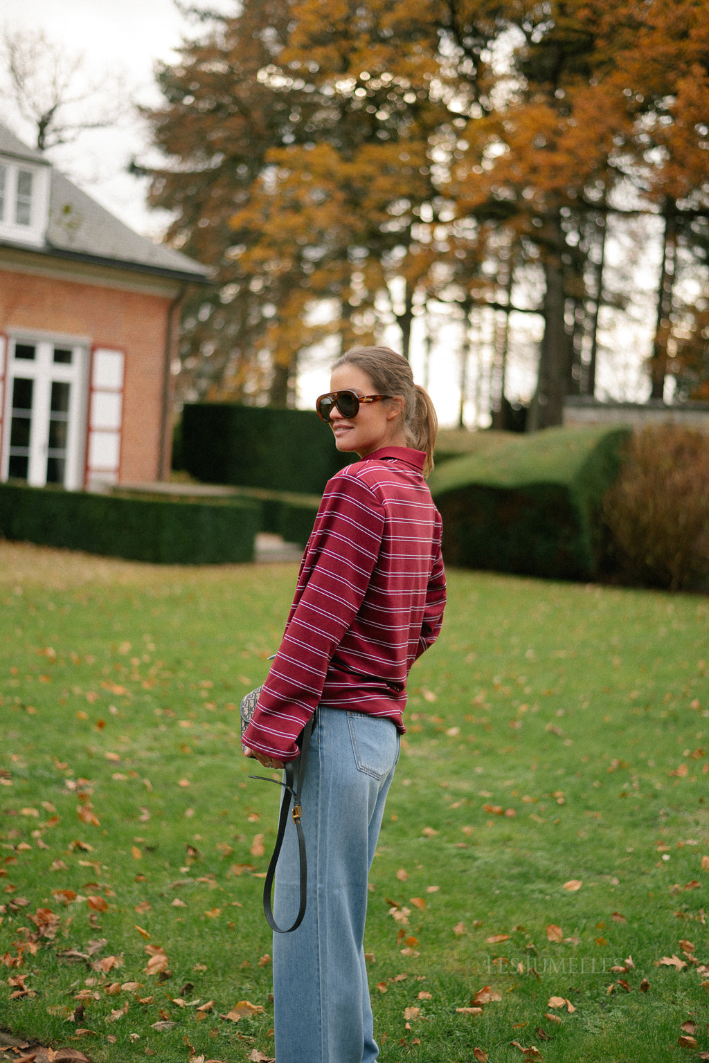 Kaylee striped polo sweatshirt deep red/light blue