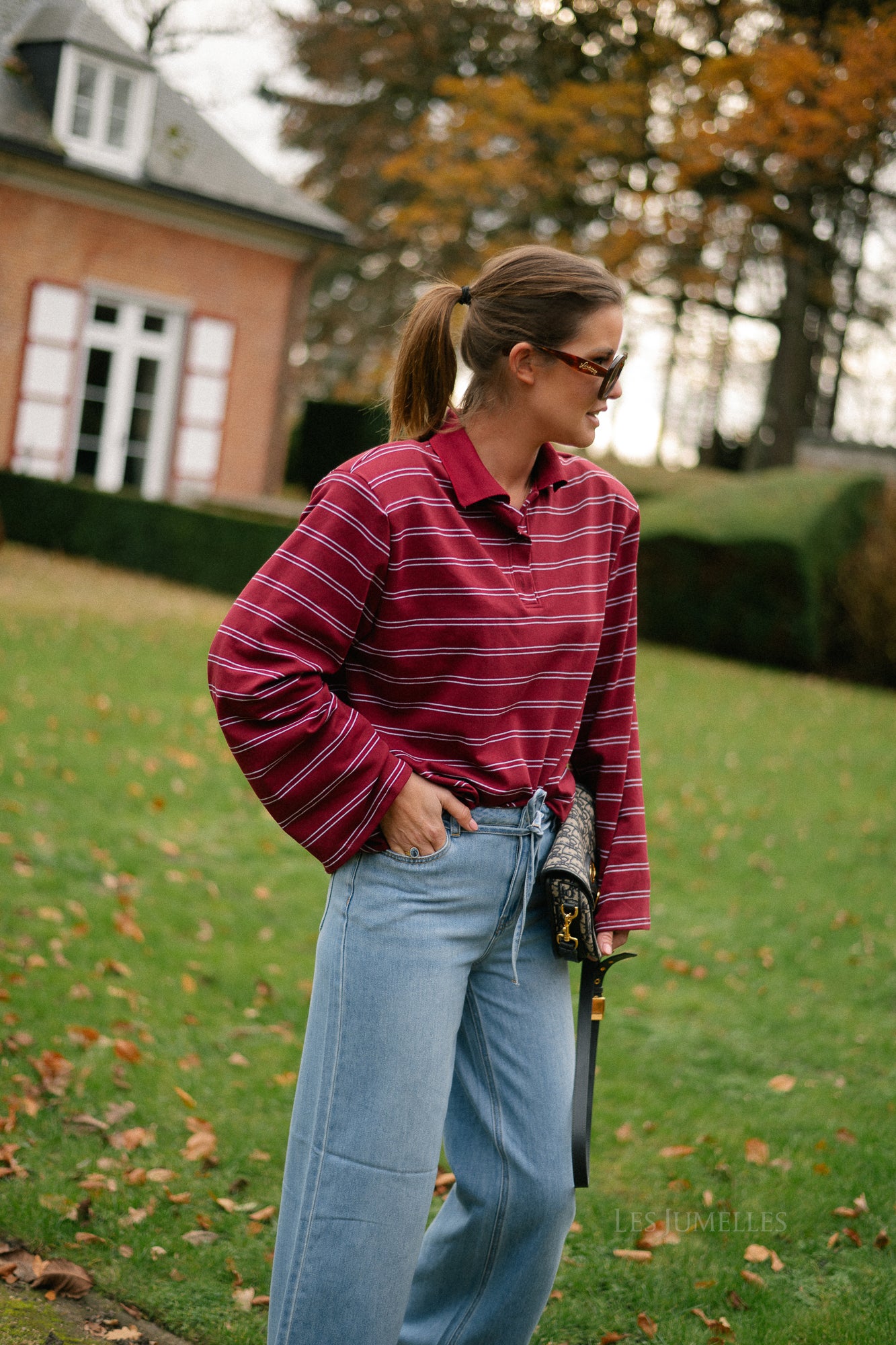 Kaylee striped polo sweatshirt deep red/light blue