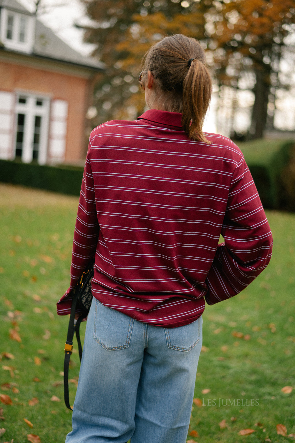Kaylee striped polo sweatshirt deep red/light blue