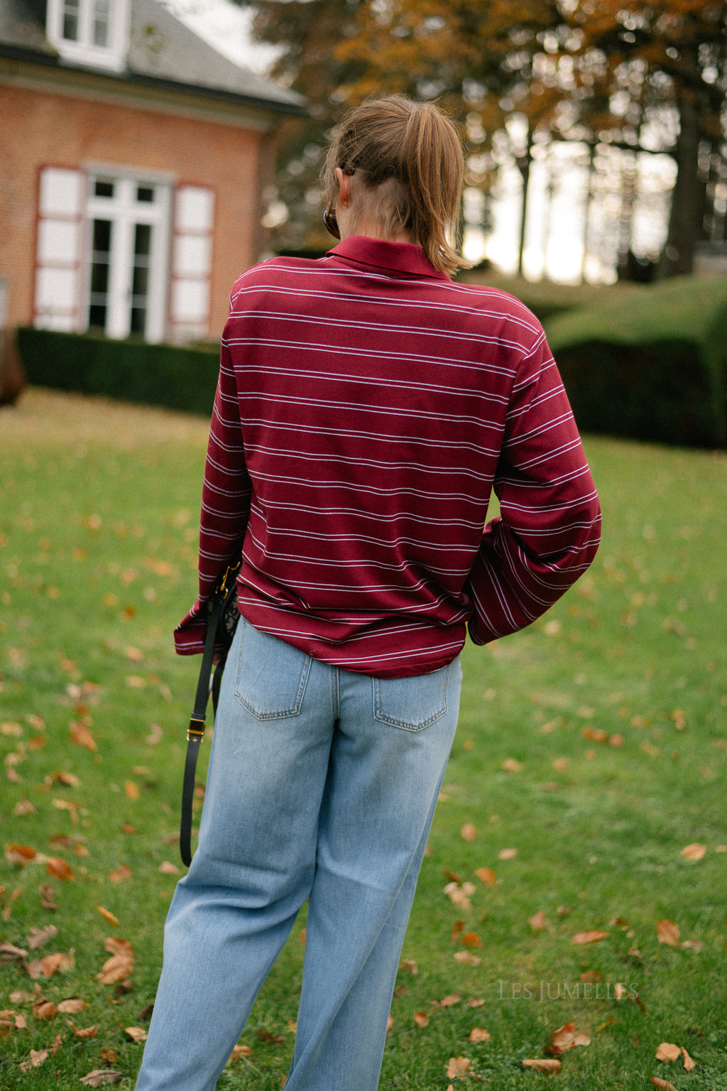 Kaylee striped polo sweatshirt deep red/light blue