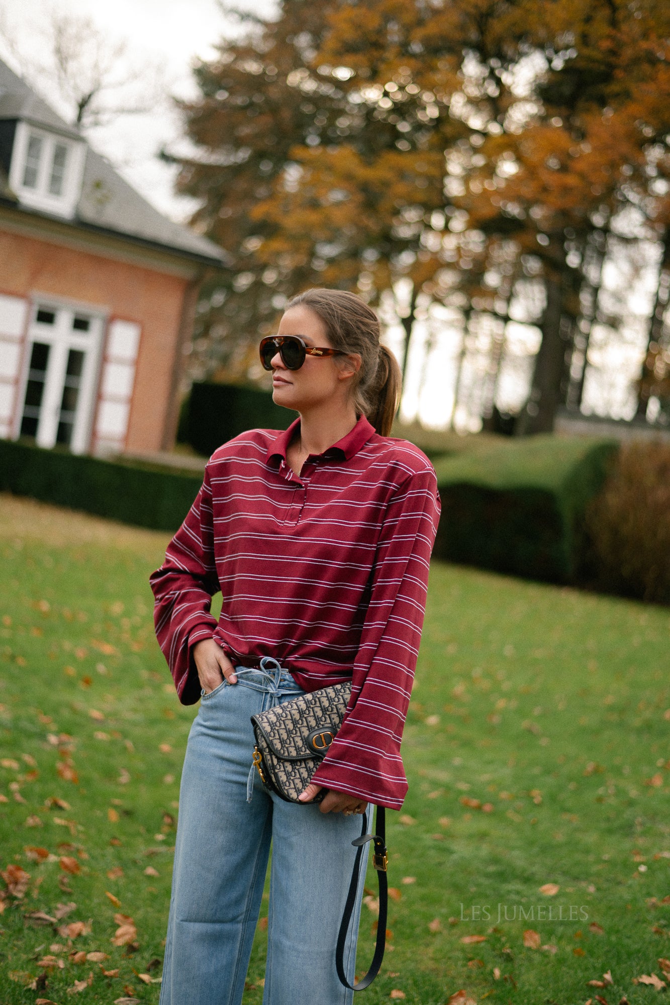 Kaylee striped polo sweatshirt deep red/light blue