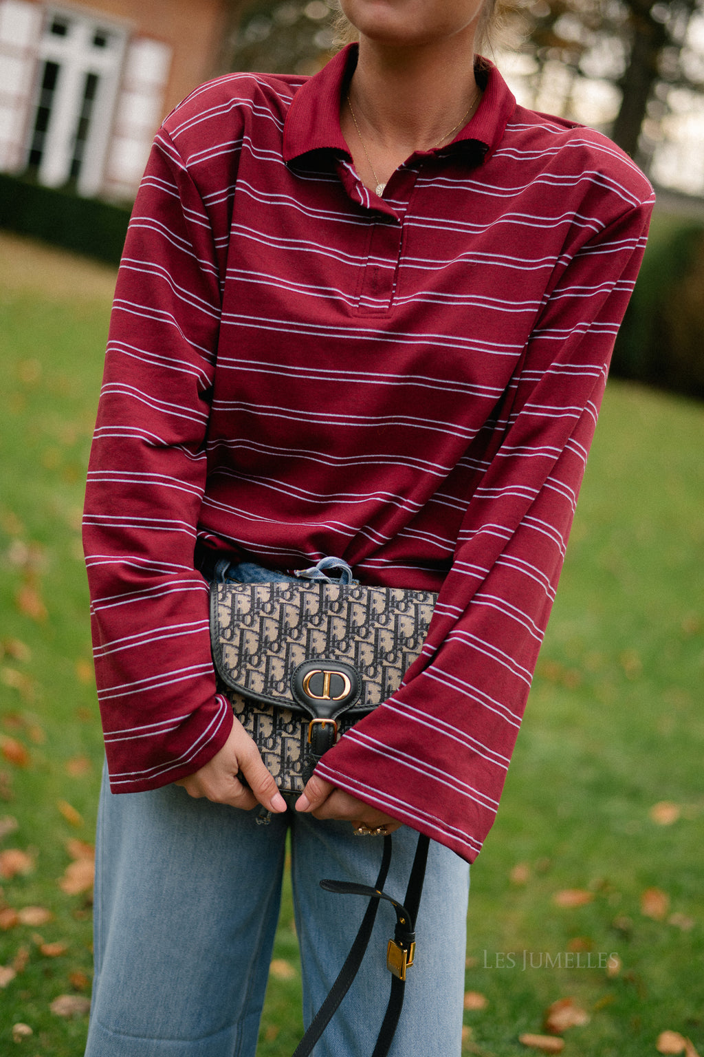Kaylee striped polo sweatshirt deep red/light blue