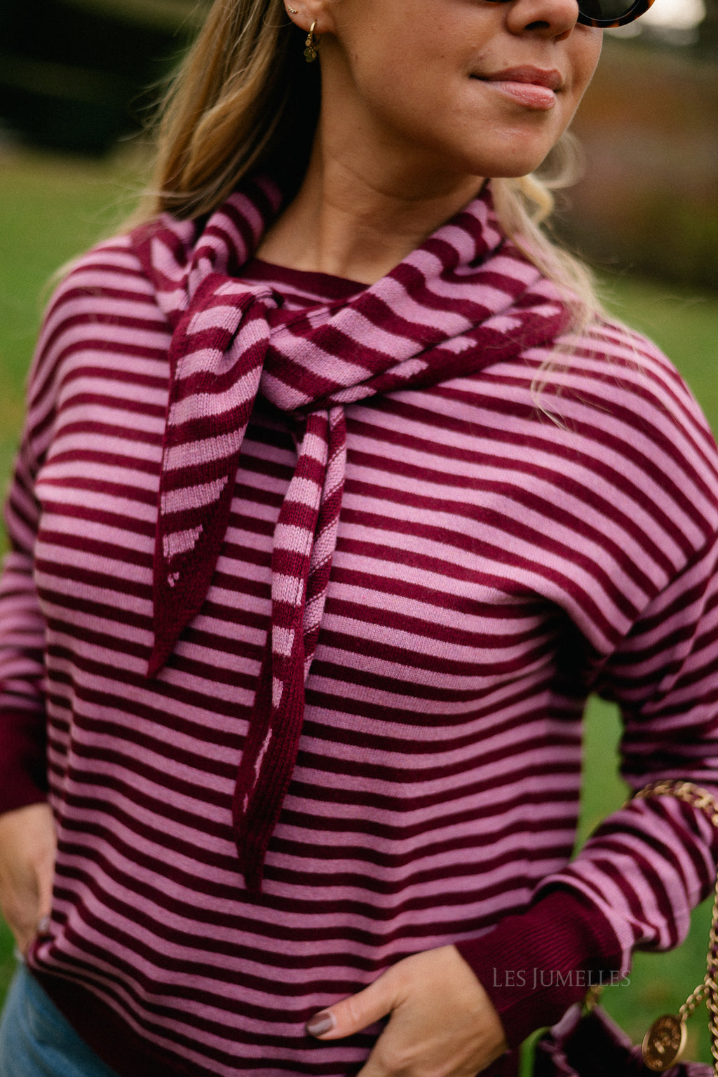 Lisa striped scarf raspberry/old rose
