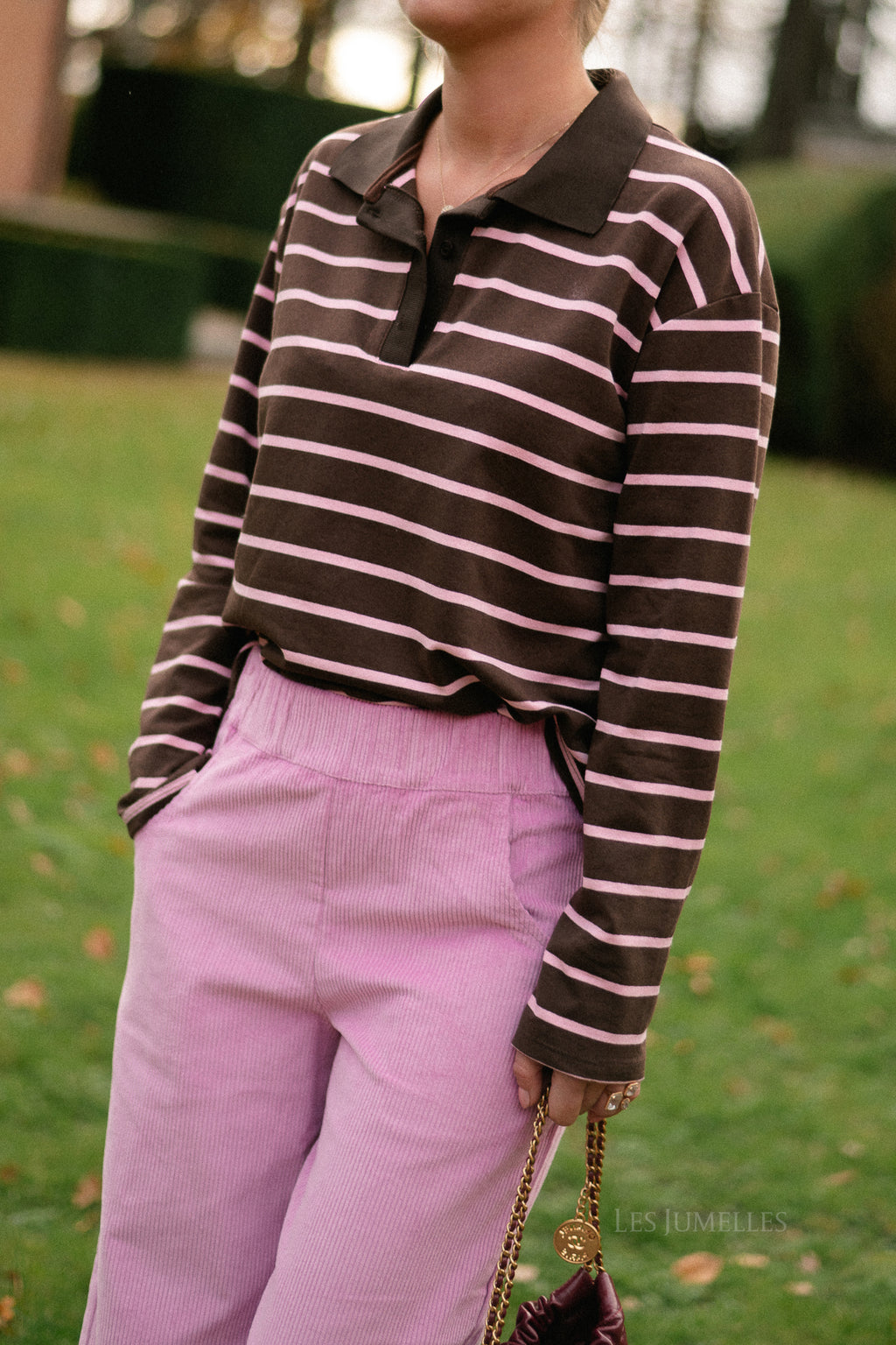 Robyn striped polo sweatshirt hot chocolate/pink
