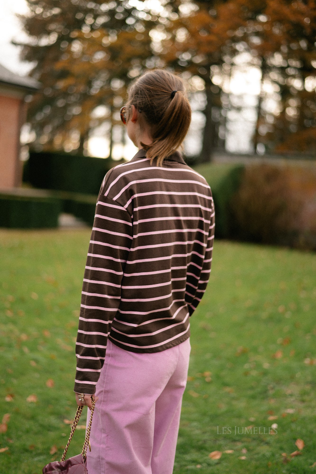 Robyn striped polo sweatshirt hot chocolate/pink
