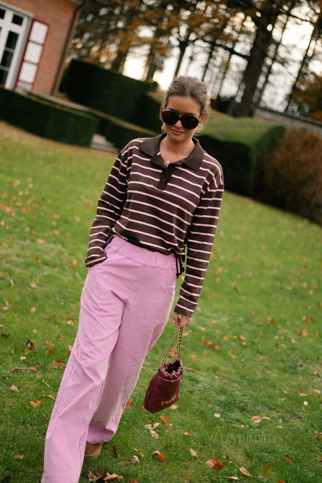 Robyn striped polo sweatshirt hot chocolate/pink