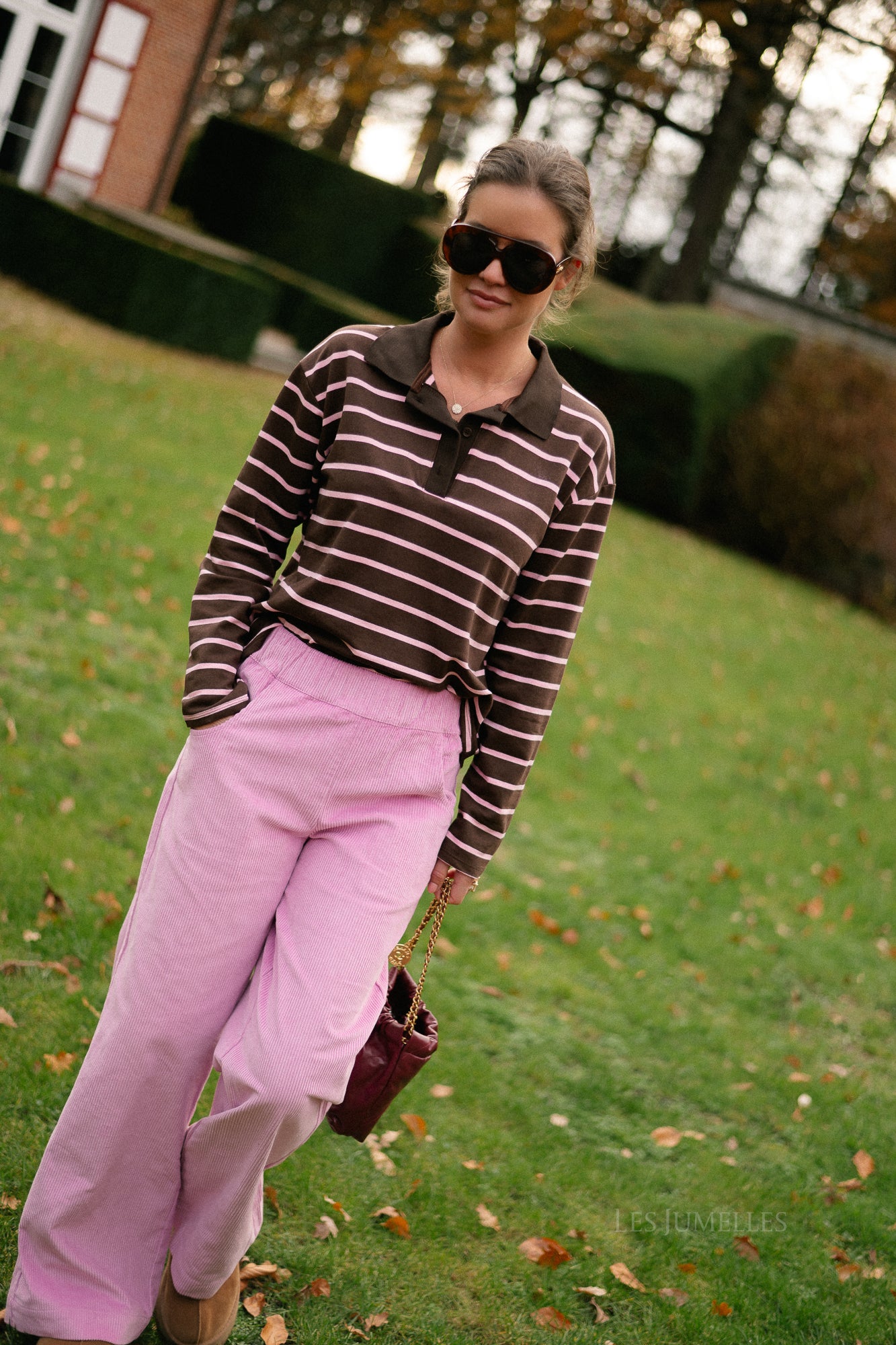 Robyn striped polo sweatshirt hot chocolate/pink