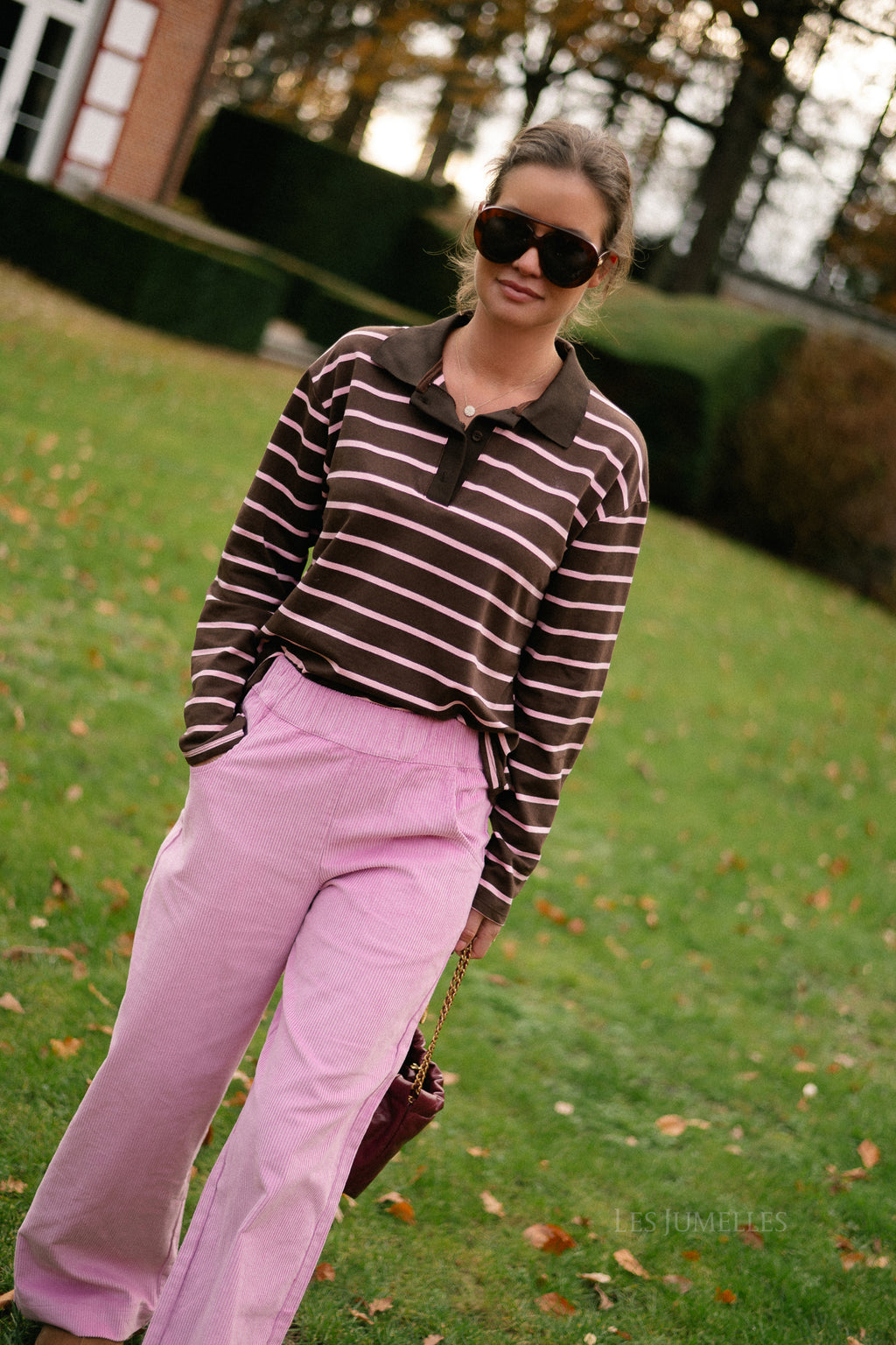 Robyn striped polo sweatshirt hot chocolate/pink