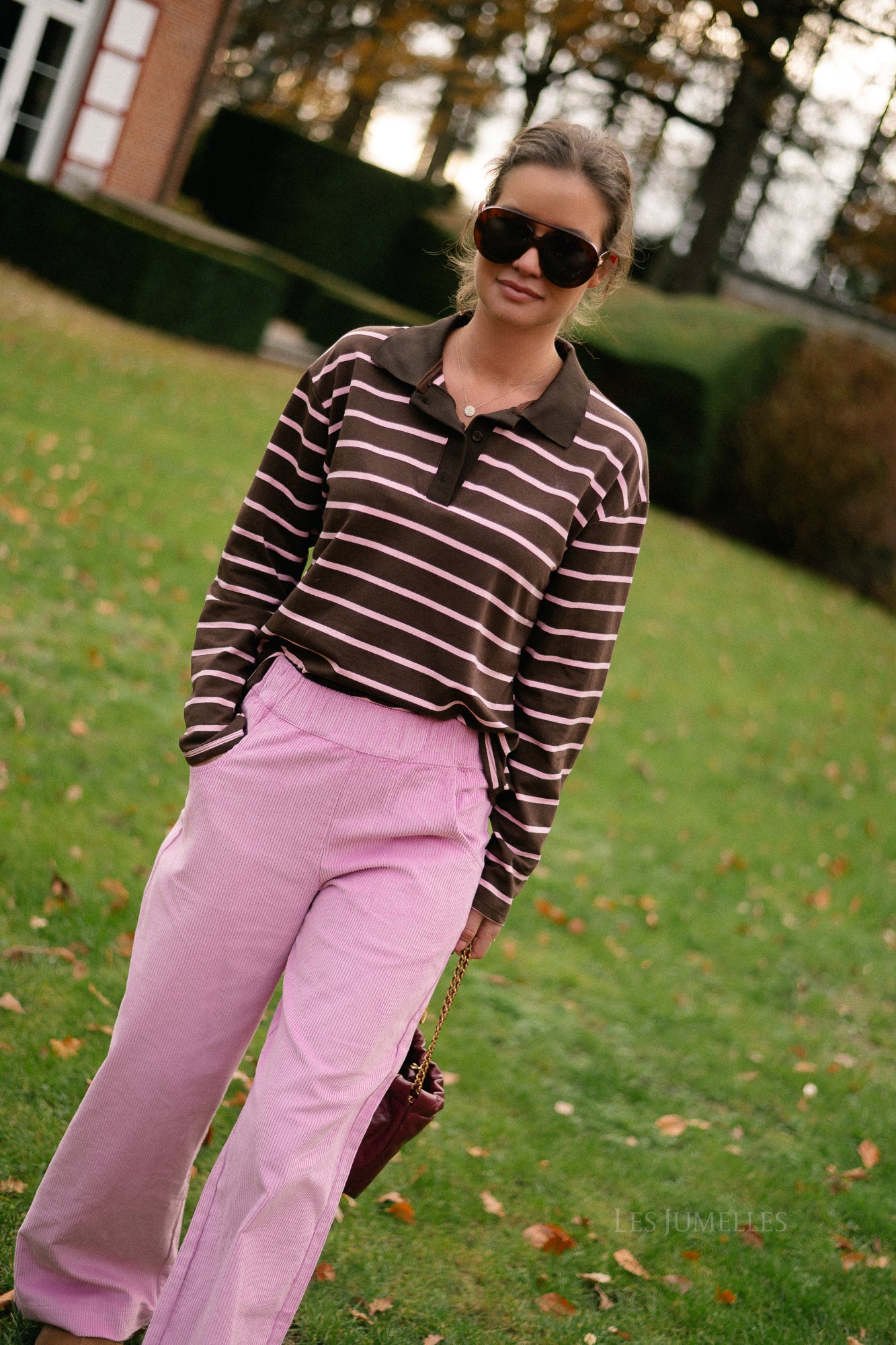 Robyn striped polo sweatshirt hot chocolate/pink