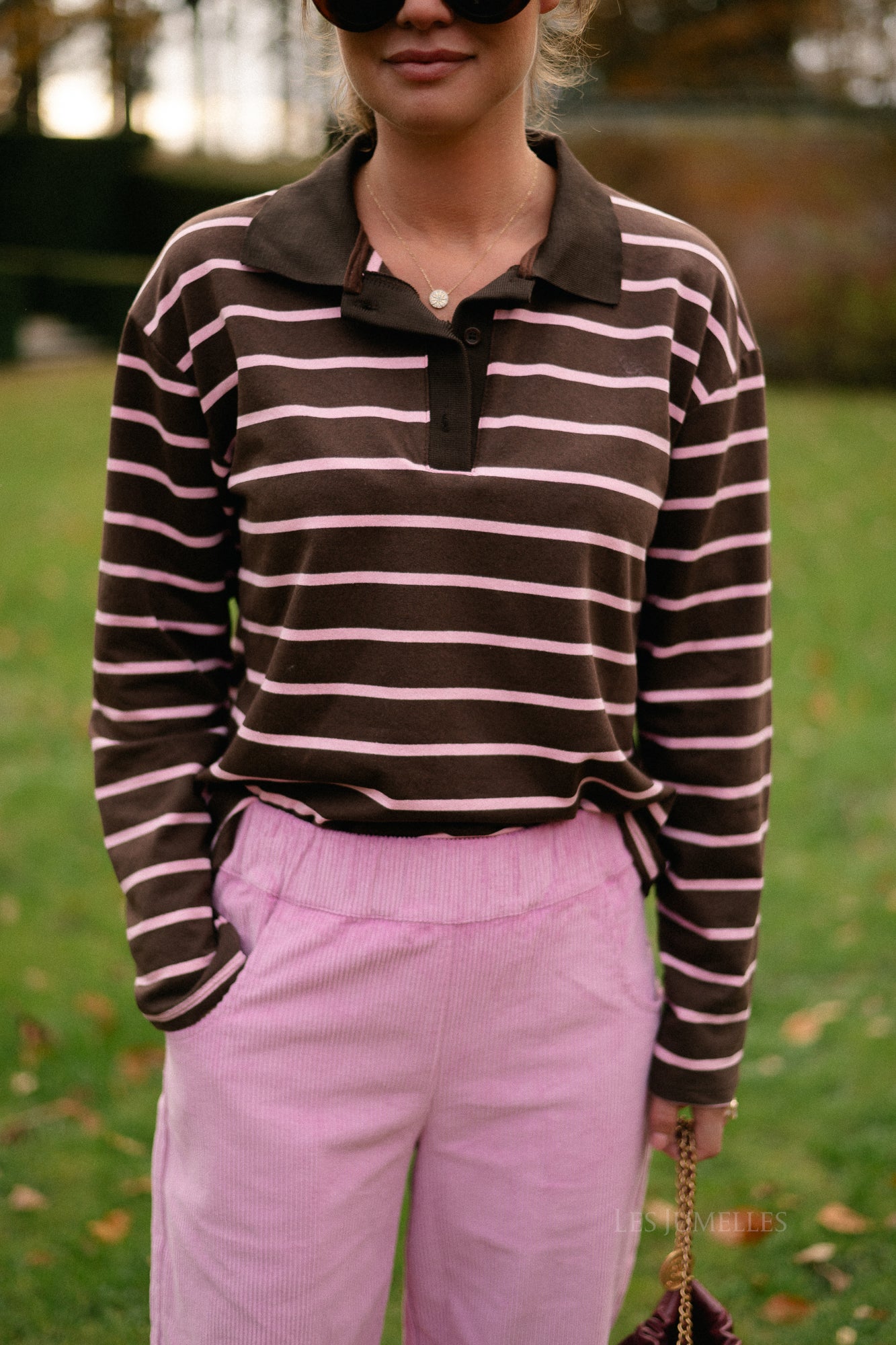 Robyn striped polo sweatshirt hot chocolate/pink