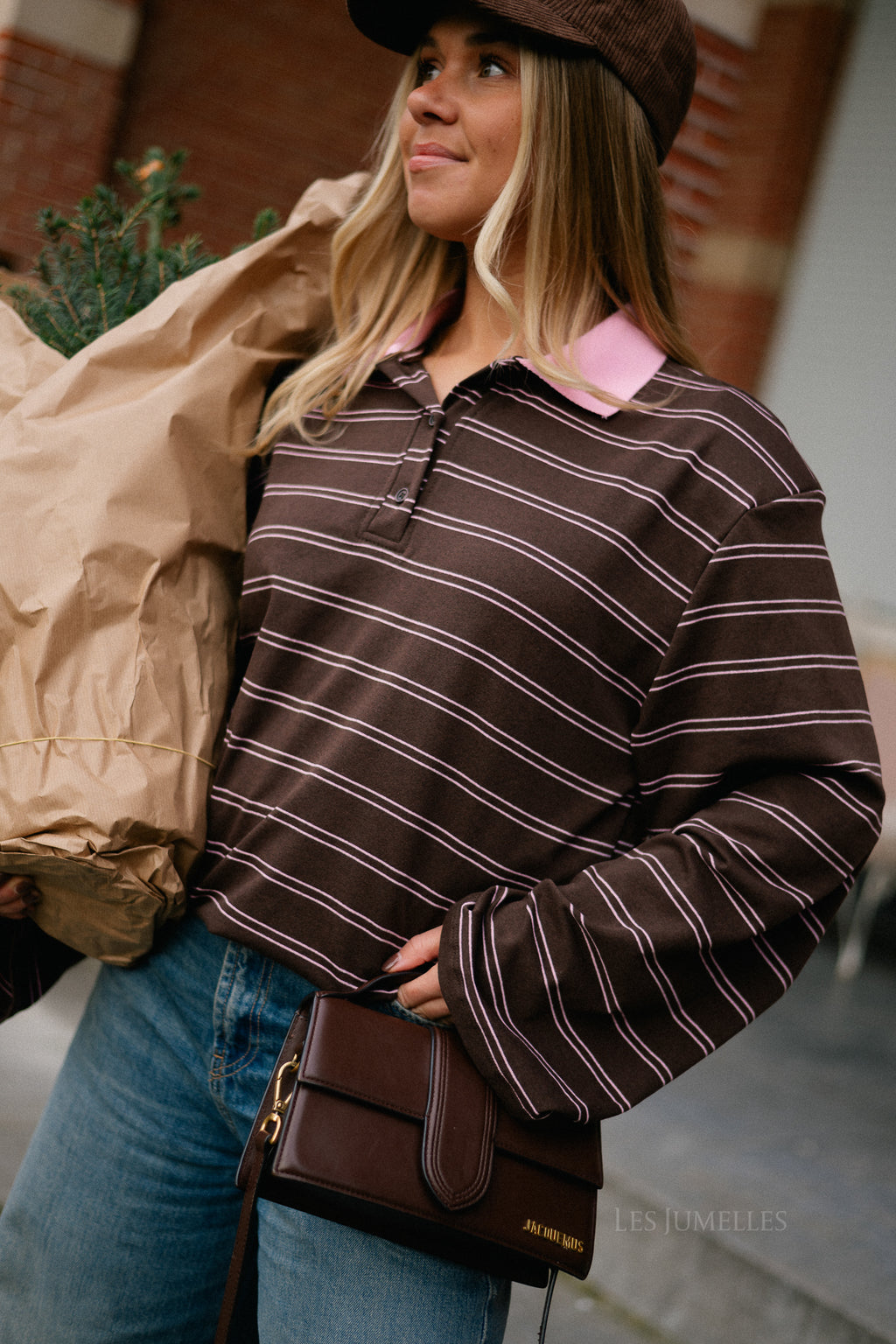 Kaylee striped polo sweatshirt marsala/pink