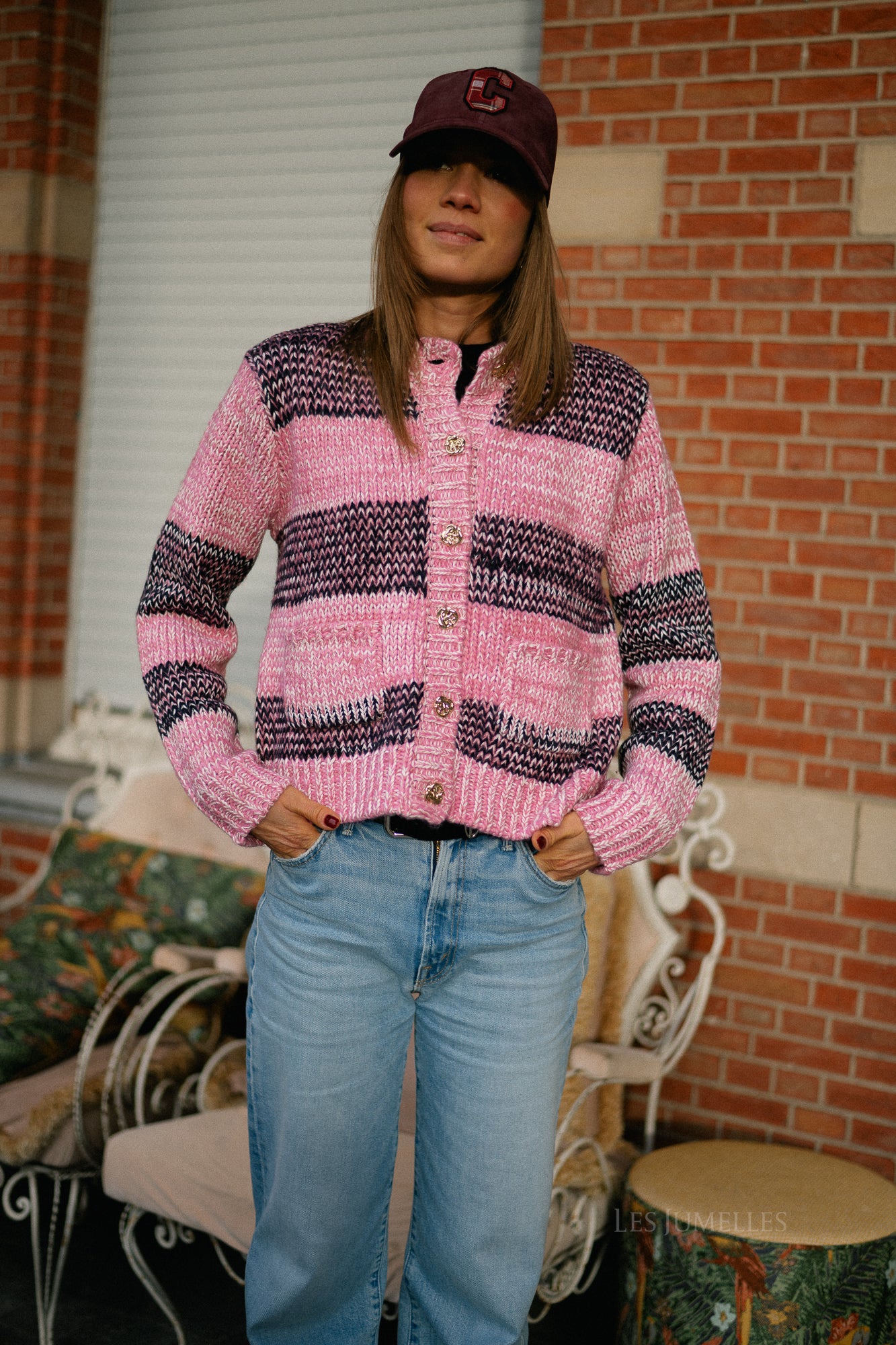 YASMayla LS gebreide cardigan moonlite mauve/mayla strepen