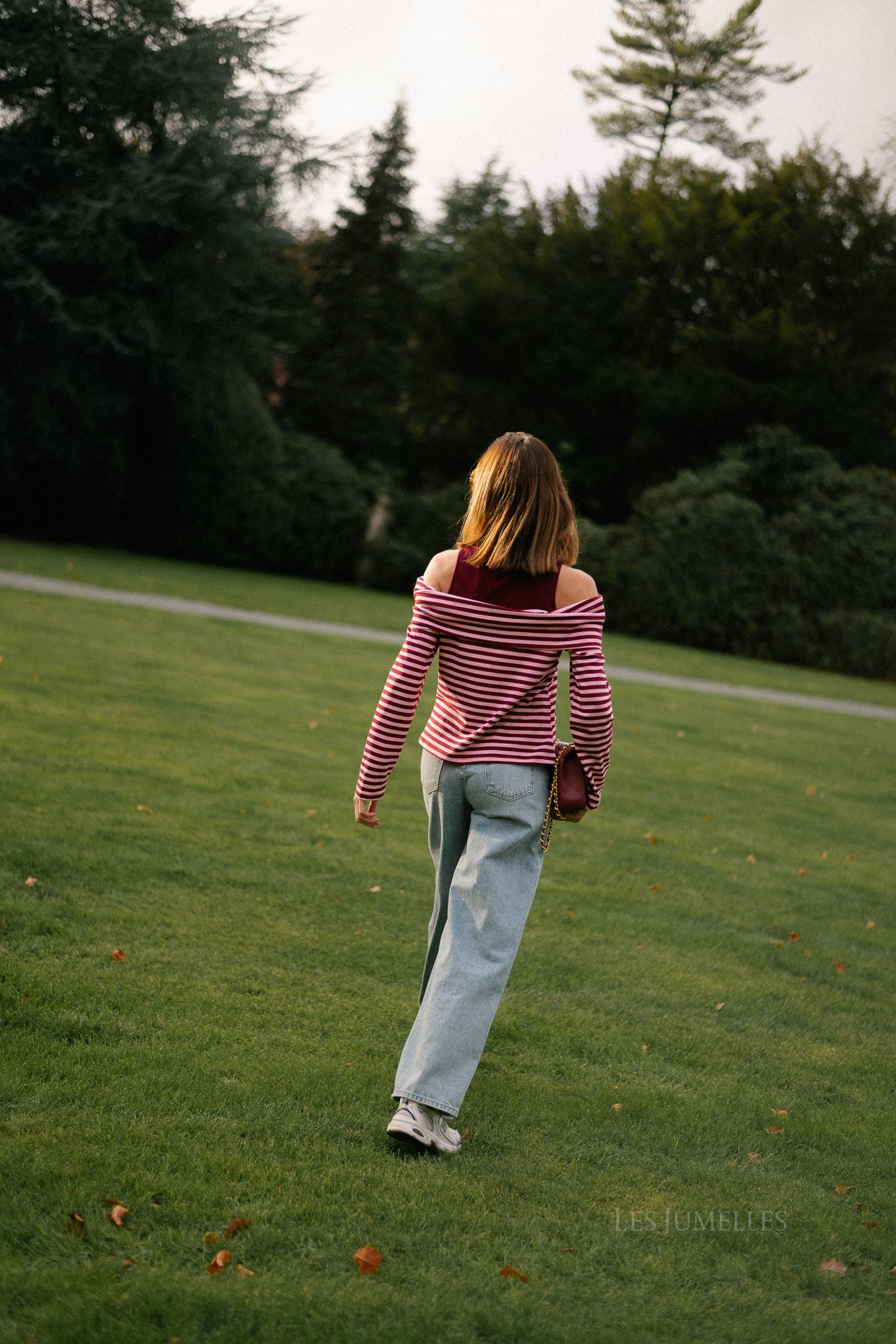 Marley off shoulder striped shirt burgundy/pink