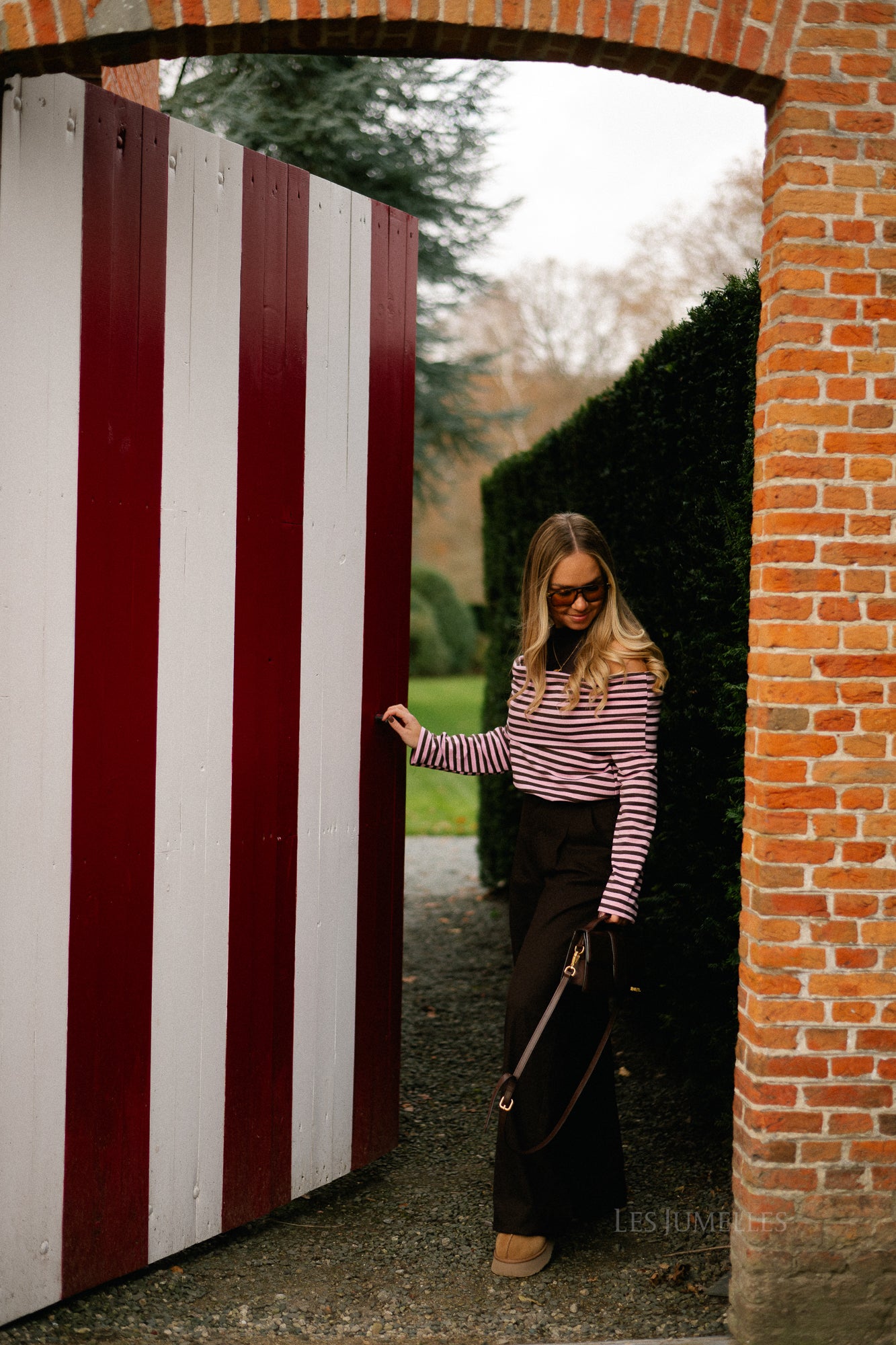 Marley off shoulder striped shirt hot chocolate/baby pink