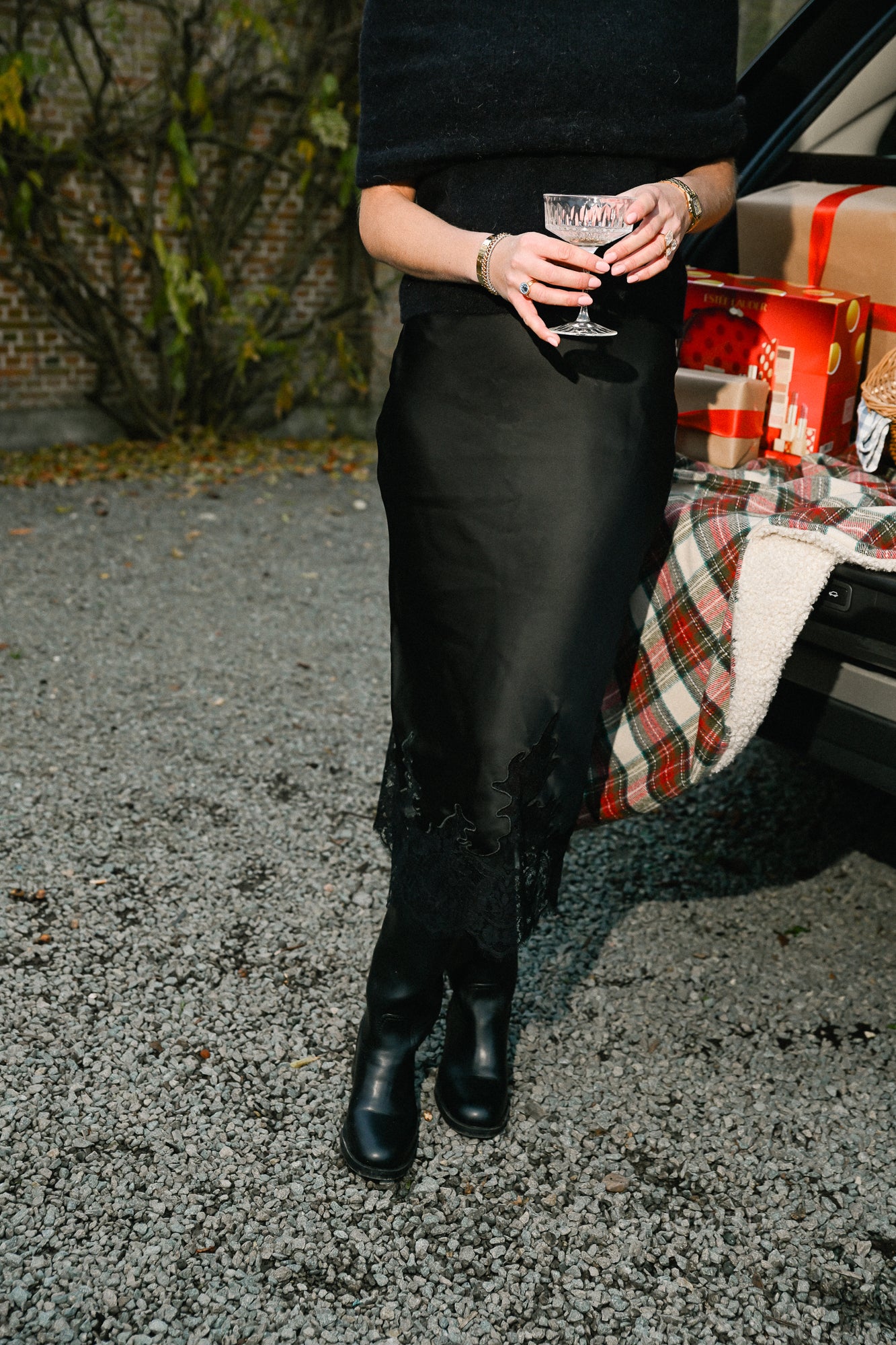 Visabel HW midi rok zwart met kanten details