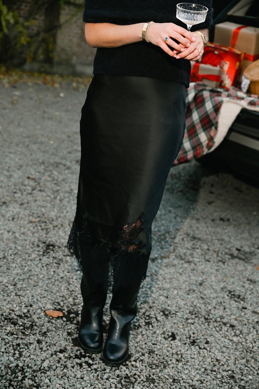 Visabel HW midi rok zwart met kanten details