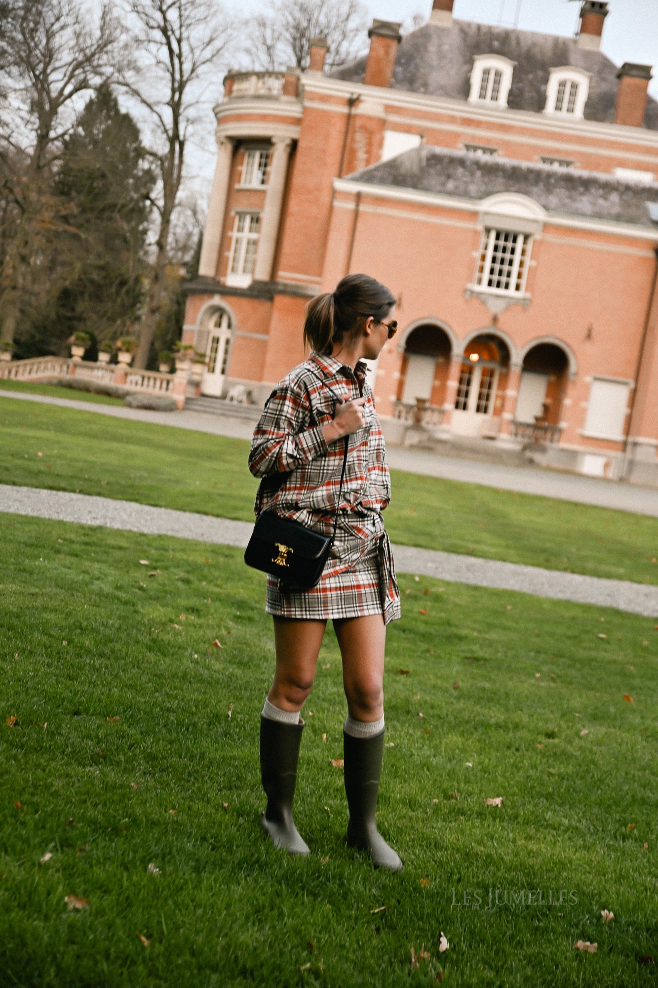 Laurence geruite wikkelrok in burnt brick/grijs