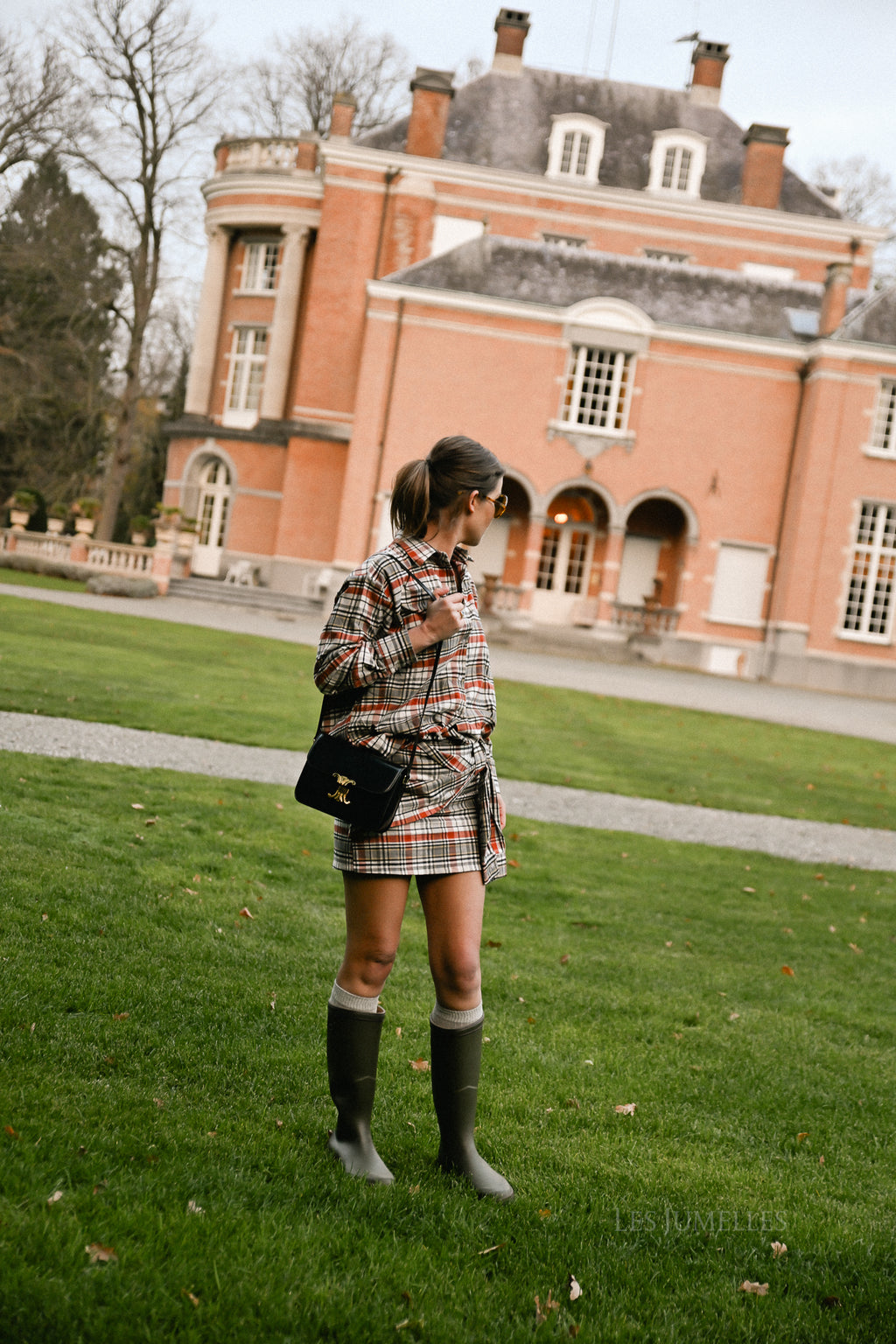 Laurence geruite wikkelrok in burnt brick/grijs