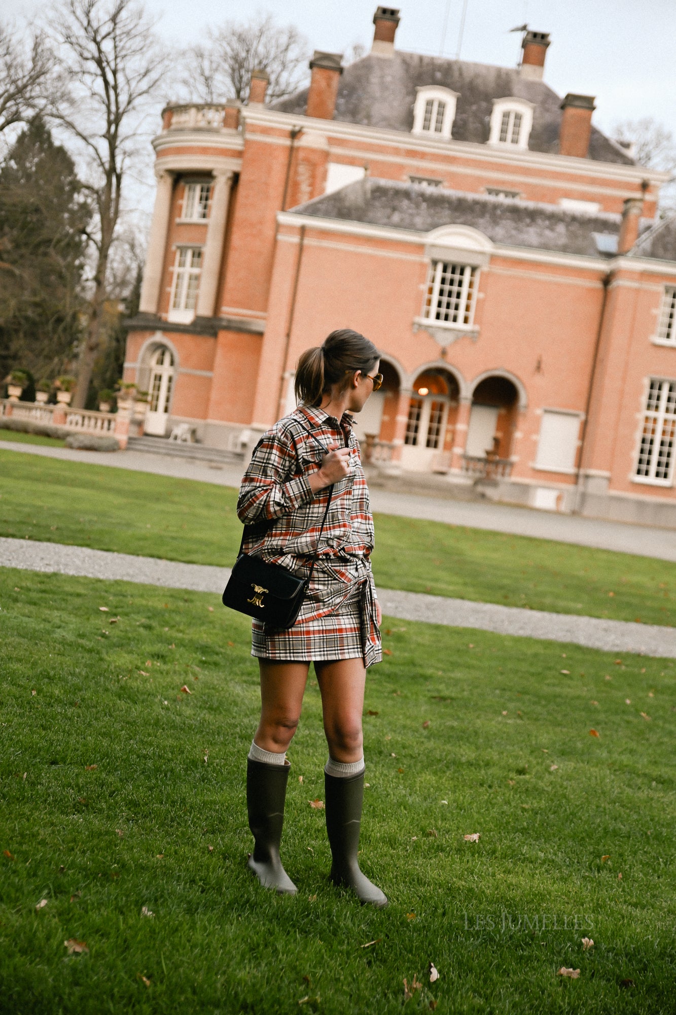 Laurence geruite wikkelrok in burnt brick/grijs