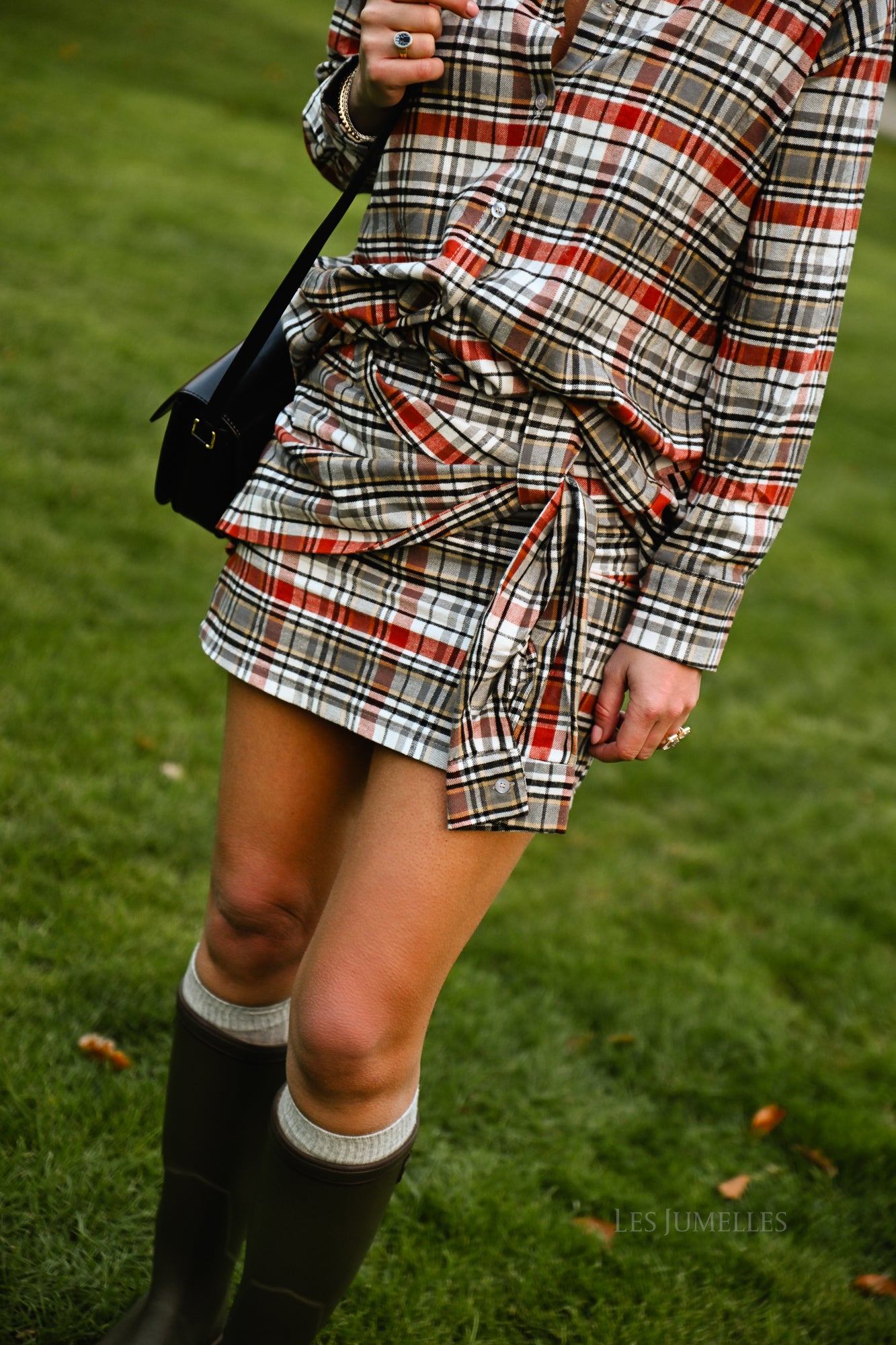 Laurence geruite wikkelrok in burnt brick/grijs