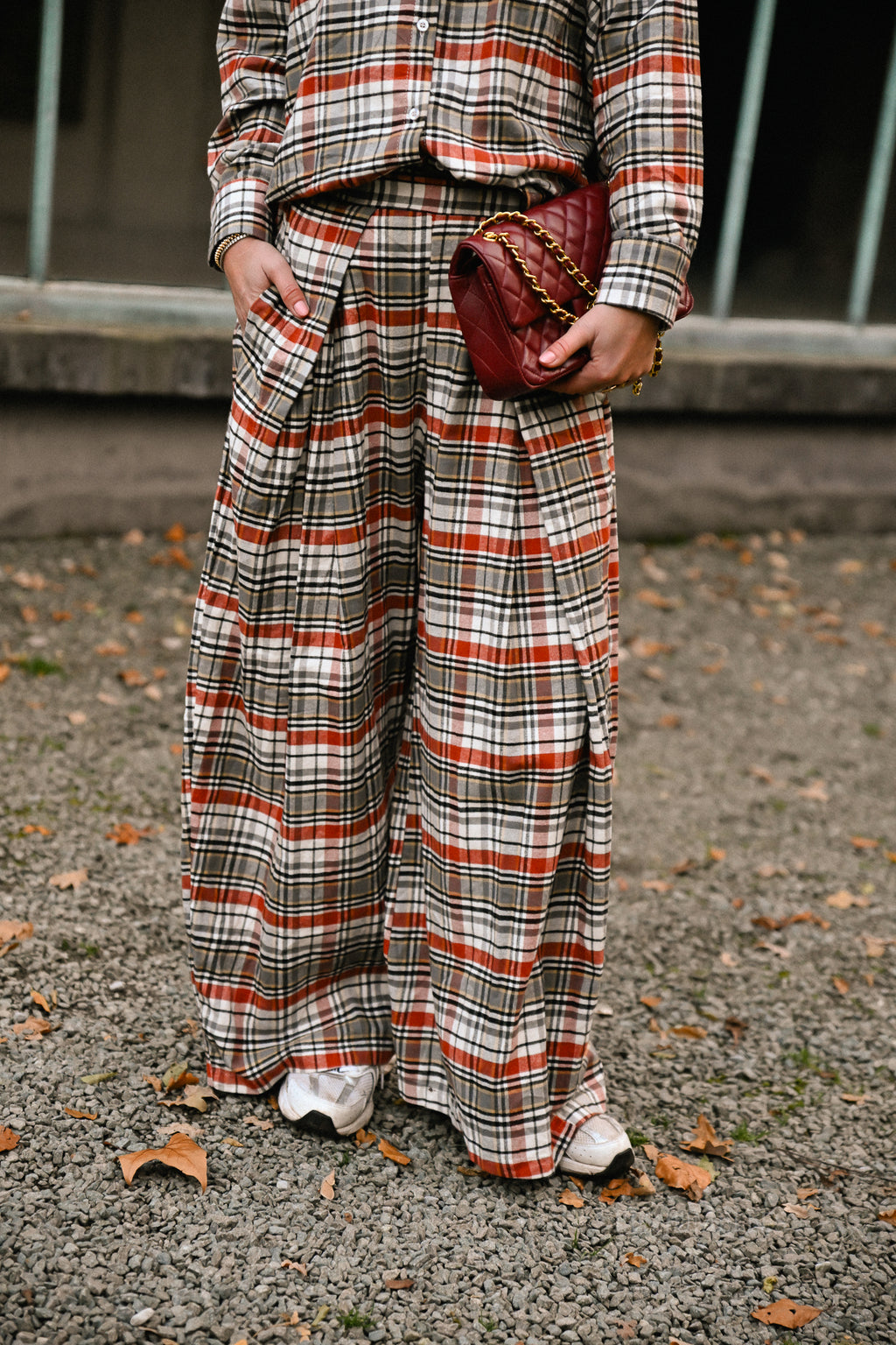 Laurence geruite broek burnt brick/grijs