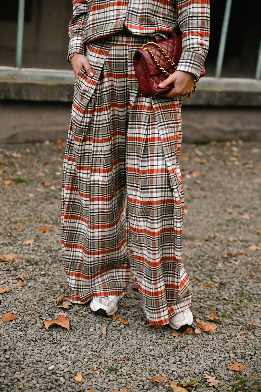 Laurence geruite broek burnt brick/grijs