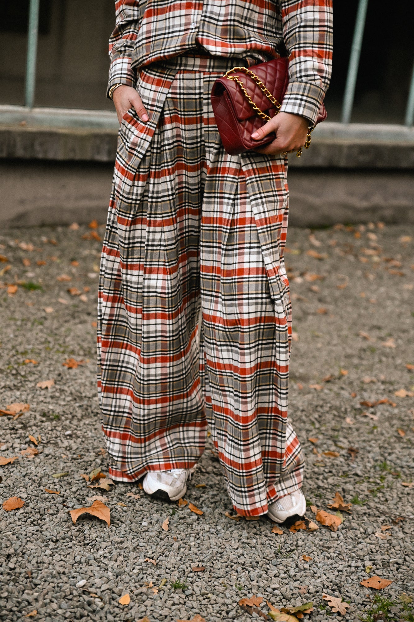 Laurence geruite broek burnt brick/grijs